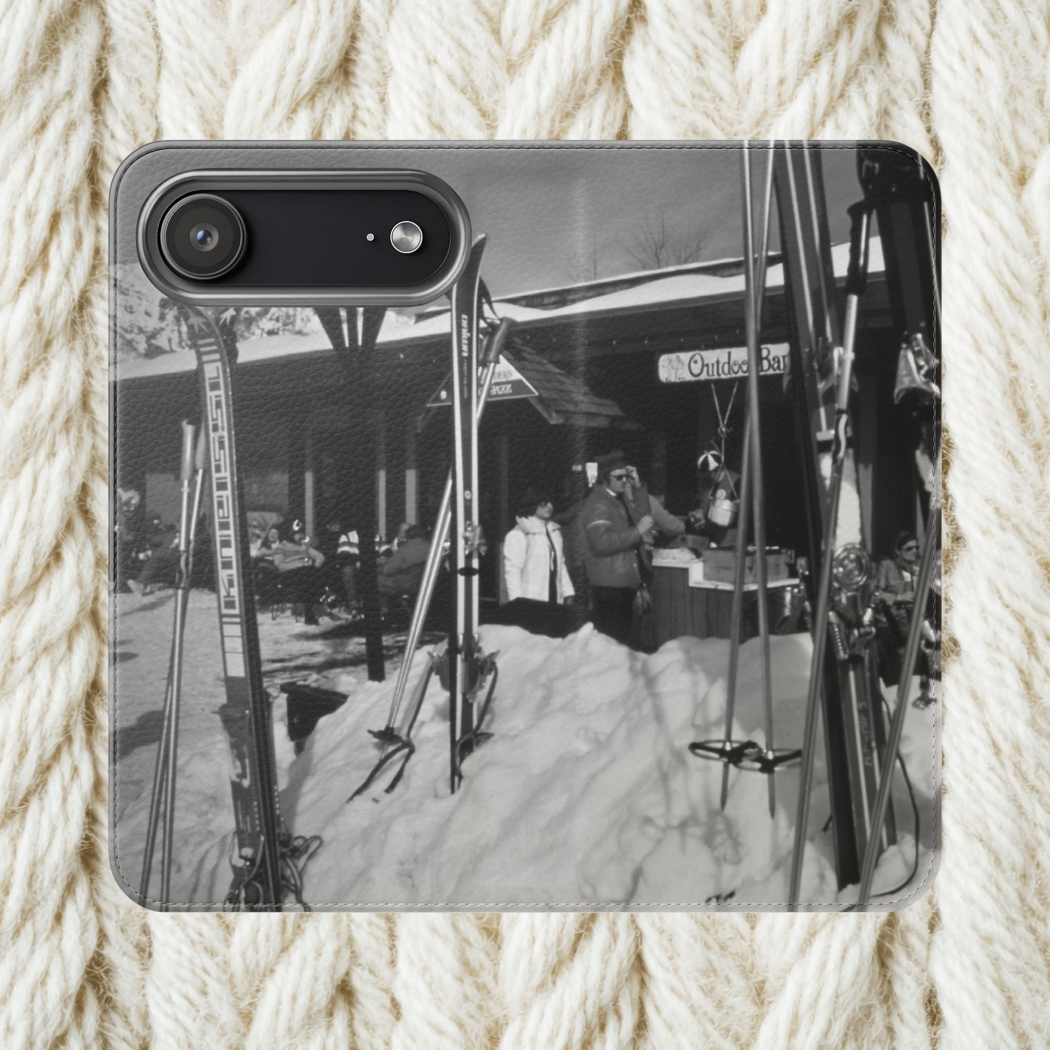 Vintage Ski Resort Photo Flip Case | Phone Wallet Cover | monochrome Americana