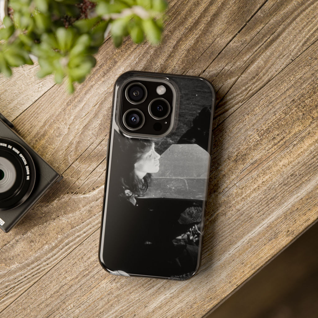 Black and White  Americana Portrait Phone Case | Magnetic Impact-Resistant Case |woman sunning herself with foil | 1970s Americana | gift