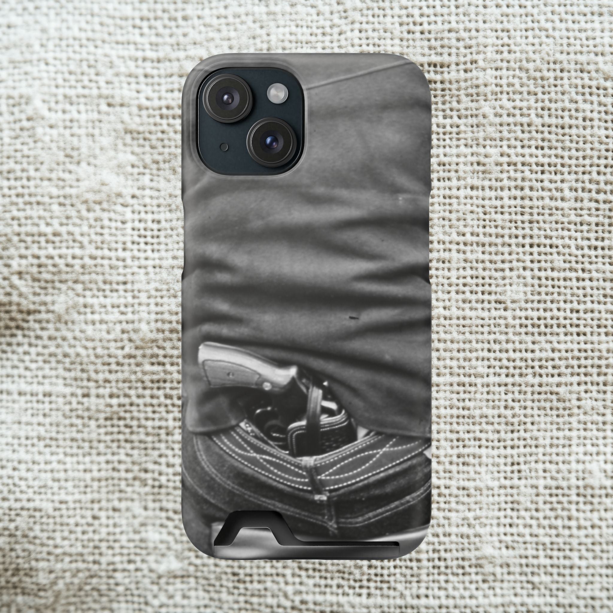 Vintage Revolver in Pocket phone case 2 card holder | Samsung 26 iphone 17 16 15 | Masculine | Monochrome Americana | rustic office decor
