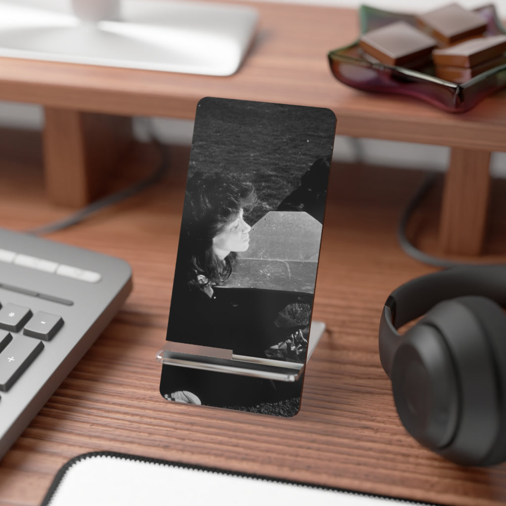 Black and White  Americana Portrait Phone stand | artistic stand for phone  |woman sunning herself with foil | 1970s Americana | gift