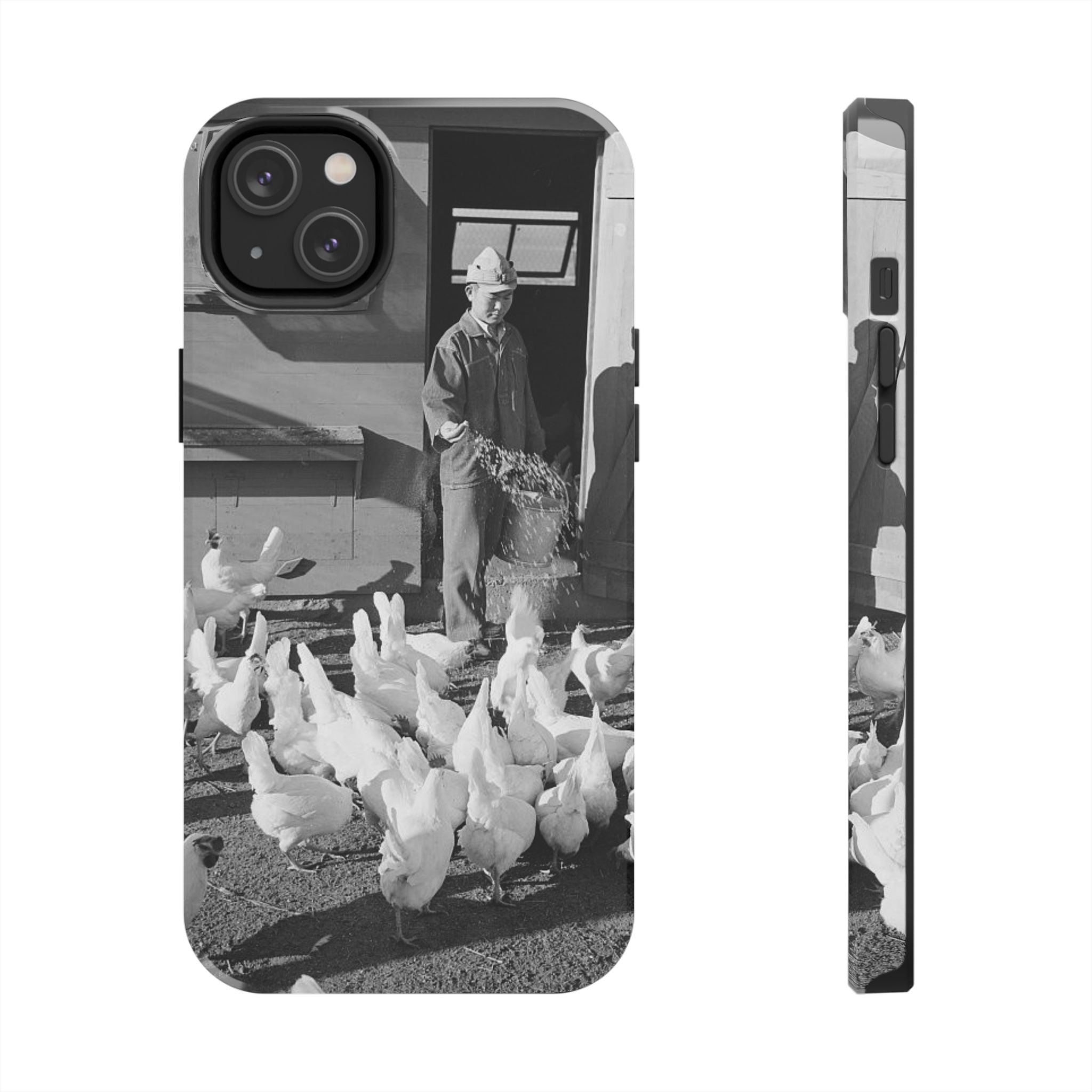 Ansel Adams  iBlack White image Farmer Feeding Chickens Phone Case | Vintage Farm Photo Tough Case | iphone 17 16 15