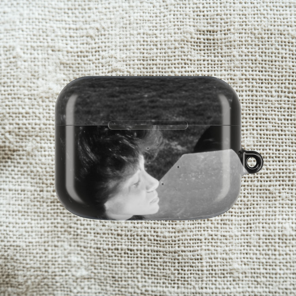 Black and White  Americana Portrait airpod Case | Magnetic Impact-Resistant Case |woman sunning herself with foil | 1970s Americana | gift