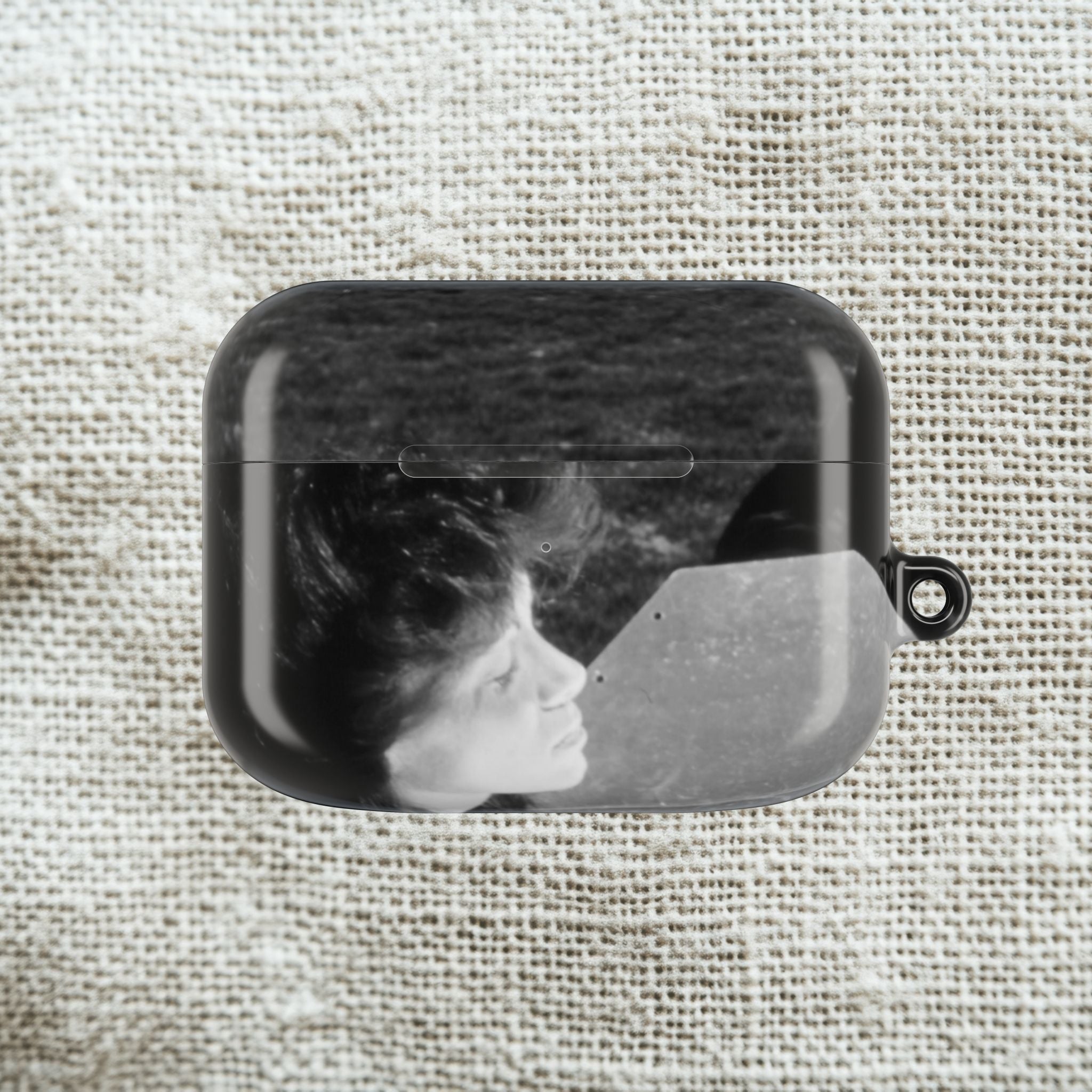 Black and White  Americana Portrait airpod Case | Magnetic Impact-Resistant Case |woman sunning herself with foil | 1970s Americana | gift