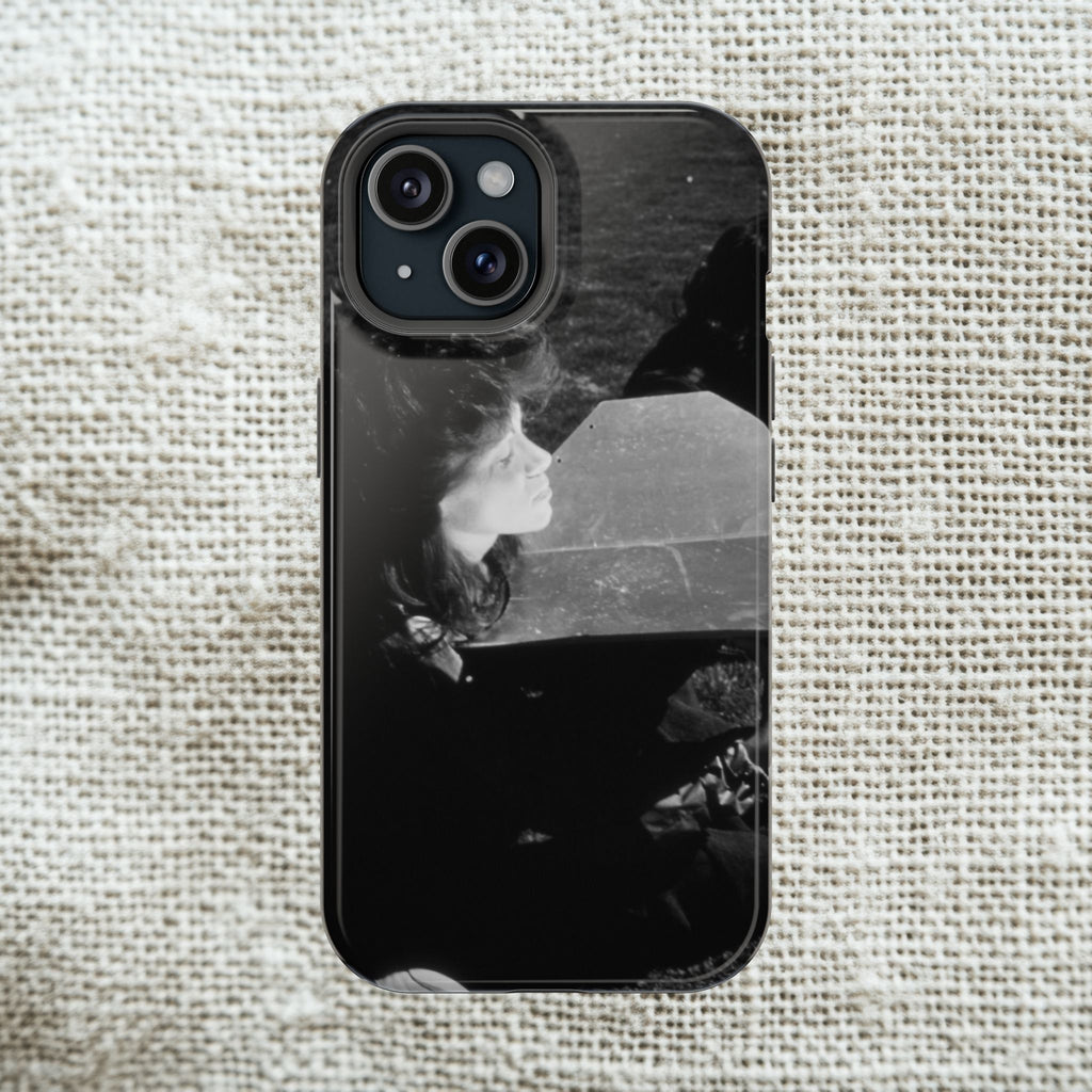 Black and White  Americana Portrait Phone Case | Magnetic Impact-Resistant Case |woman sunning herself with foil | 1970s Americana | gift