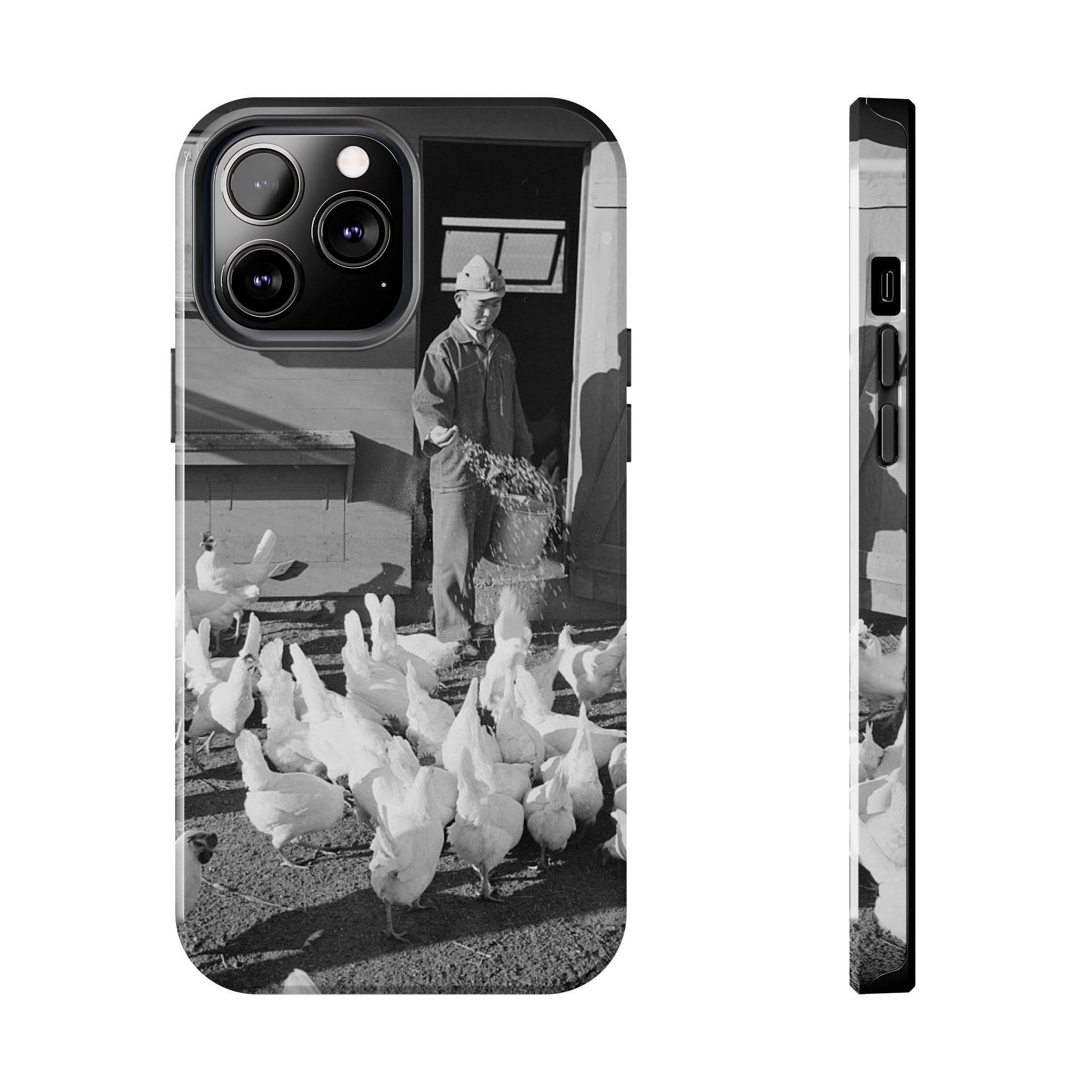 Ansel Adams  iBlack White image Farmer Feeding Chickens Phone Case | Vintage Farm Photo Tough Case | iphone 17 16 15