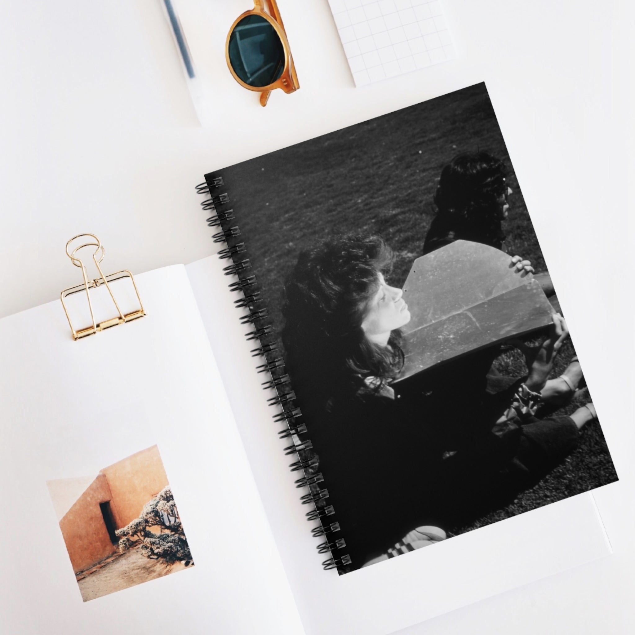 Black and White  Americana Portrait Notebook | Artistic spiral bound notebook |woman sunning herself with foil | 1970s Americana | gift