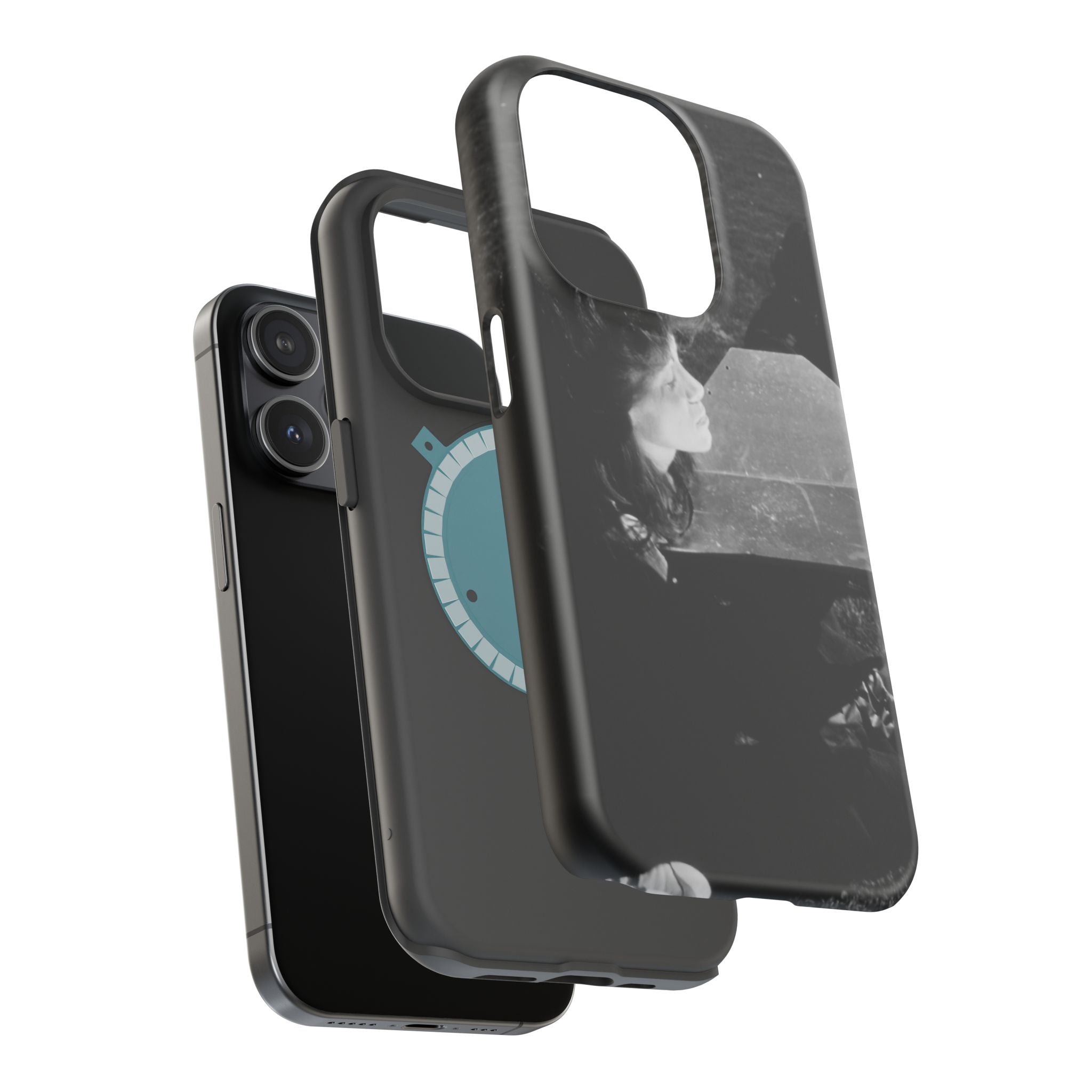 Black and White  Americana Portrait Phone Case | Magnetic Impact-Resistant Case |woman sunning herself with foil | 1970s Americana | gift