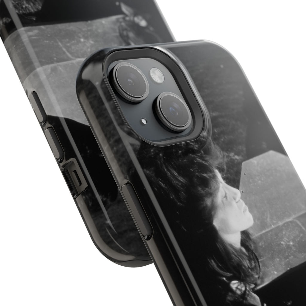 Black and White  Americana Portrait Phone Case | Magnetic Impact-Resistant Case |woman sunning herself with foil | 1970s Americana | gift