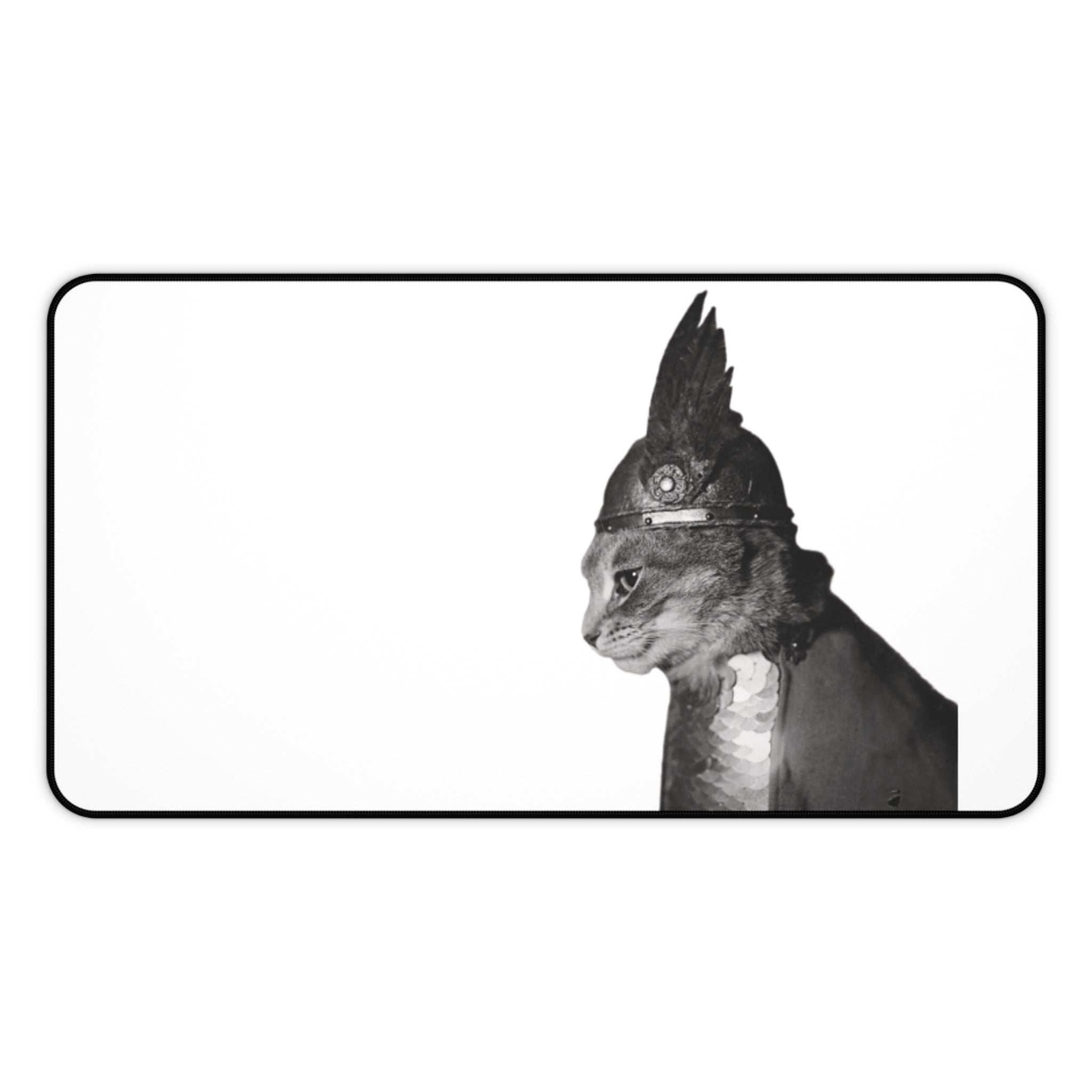 Steam Punk Monochrome  Cat Portrait Desk Mat | Antique Style Cat Illustration | cat with gladiator hat | industrial minimalism | cat dad
