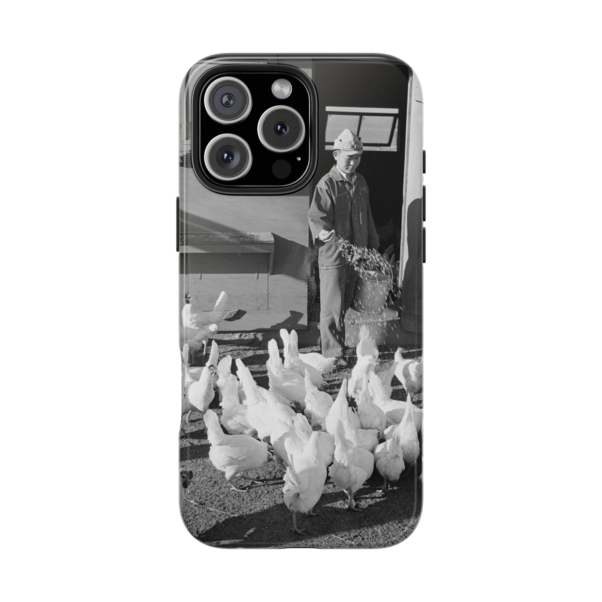 Ansel Adams  iBlack White image Farmer Feeding Chickens Phone Case | Vintage Farm Photo Tough Case | iphone 17 16 15