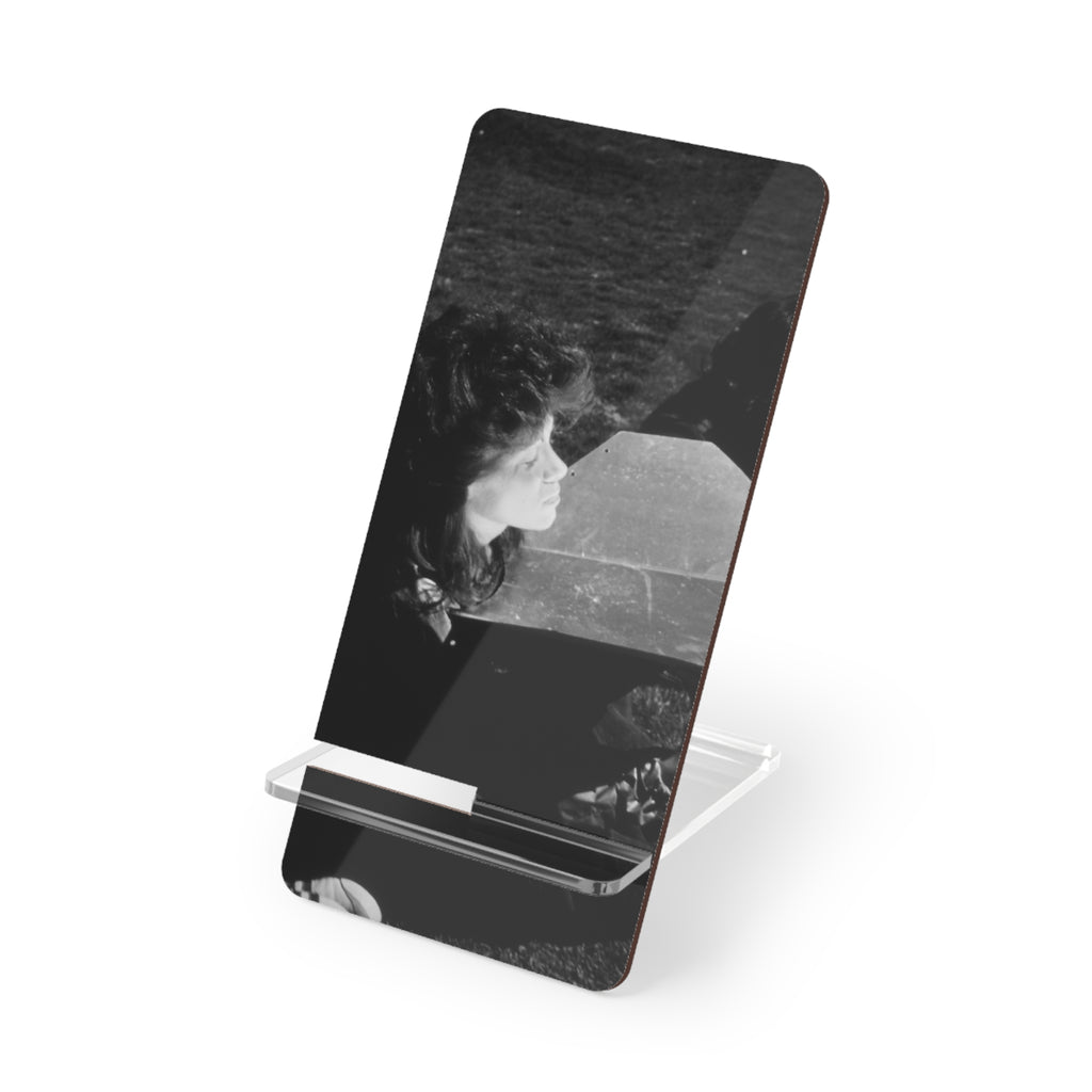 Black and White  Americana Portrait Phone stand | artistic stand for phone  |woman sunning herself with foil | 1970s Americana | gift