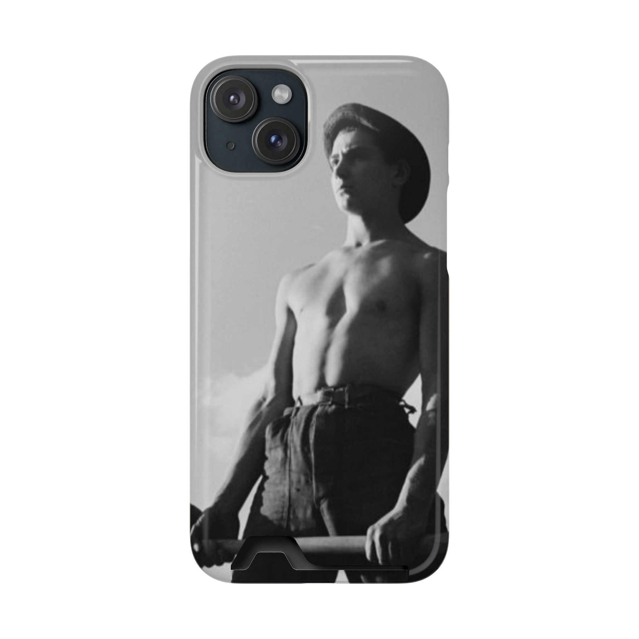 Masculine Black and White Shirtless Cowboy Phone Case with Card Holder | iphone 17 16 15 s26 | gift for him her