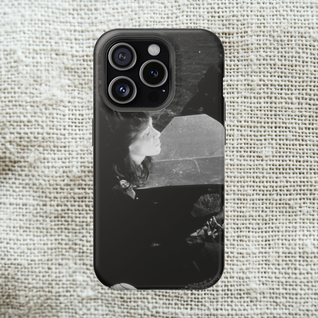 Black and White  Americana Portrait Phone Case | Magnetic Impact-Resistant Case |woman sunning herself with foil | 1970s Americana | gift
