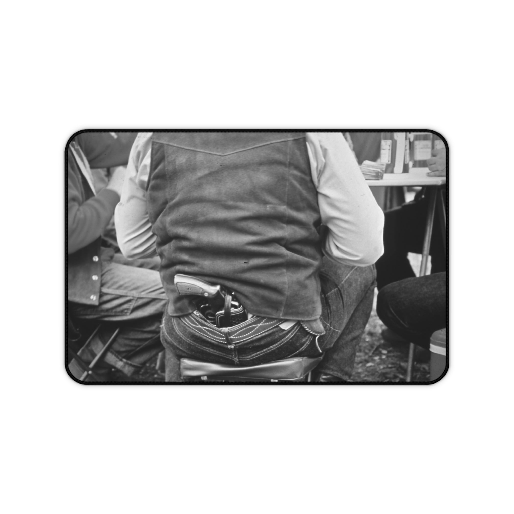 Vintage Western Cowboy with Holstered Revolver Desk Mat | Black & White | Masculine Americana Corrdinating office | Multiple sizes