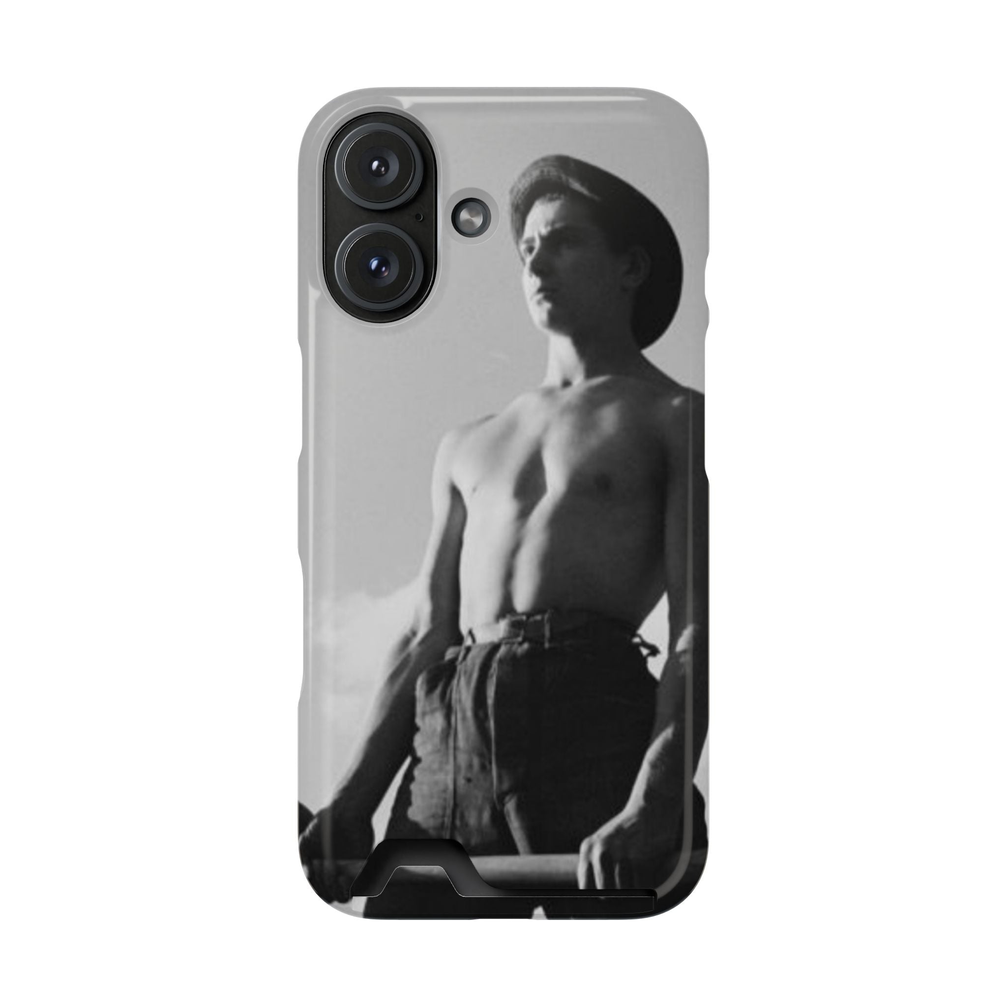 Masculine Black and White Shirtless Cowboy Phone Case with Card Holder | iphone 17 16 15 s26 | gift for him her