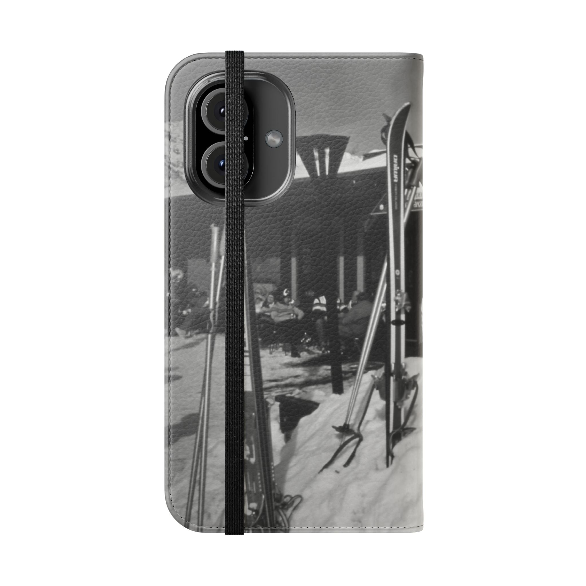 Vintage Ski Resort Photo Flip Case | Phone Wallet Cover | monochrome Americana