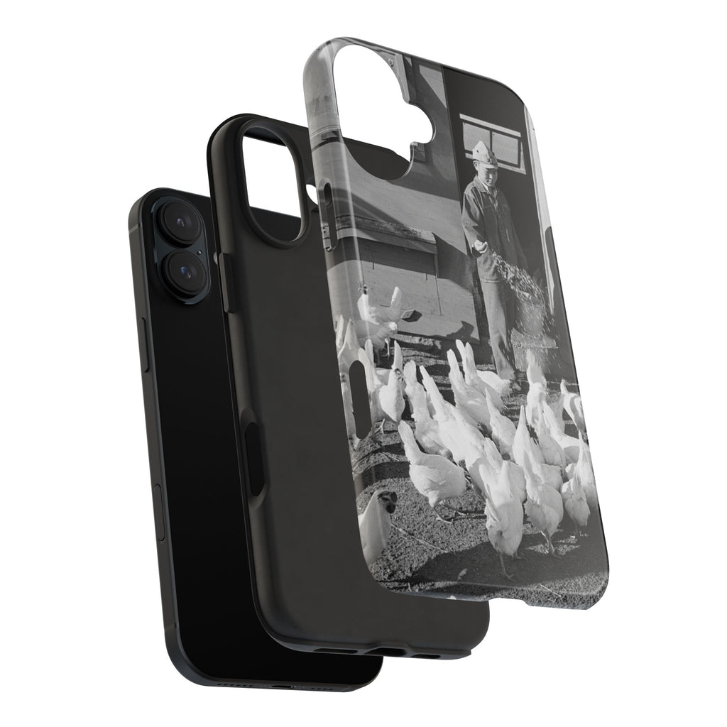 Ansel Adams  iBlack White image Farmer Feeding Chickens Phone Case | Vintage Farm Photo Tough Case | iphone 17 16 15