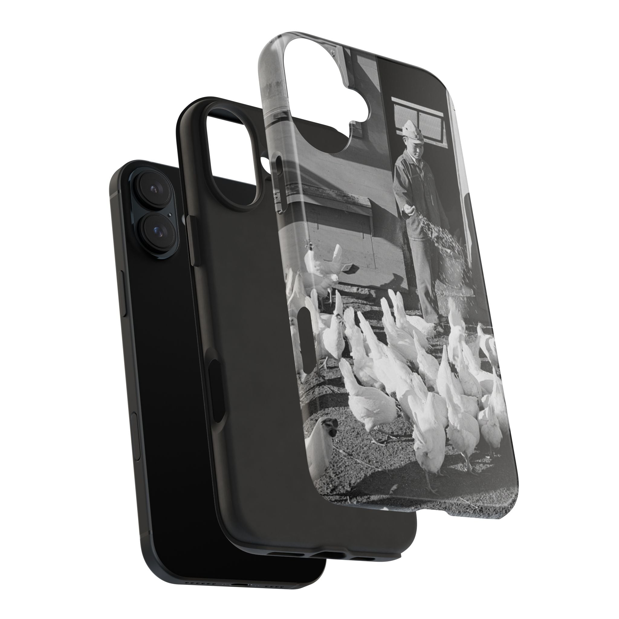 Ansel Adams  iBlack White image Farmer Feeding Chickens Phone Case | Vintage Farm Photo Tough Case | iphone 17 16 15
