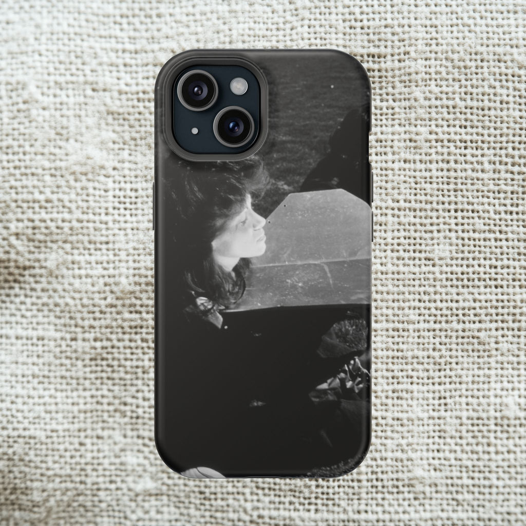 Black and White  Americana Portrait Phone Case | Magnetic Impact-Resistant Case |woman sunning herself with foil | 1970s Americana | gift
