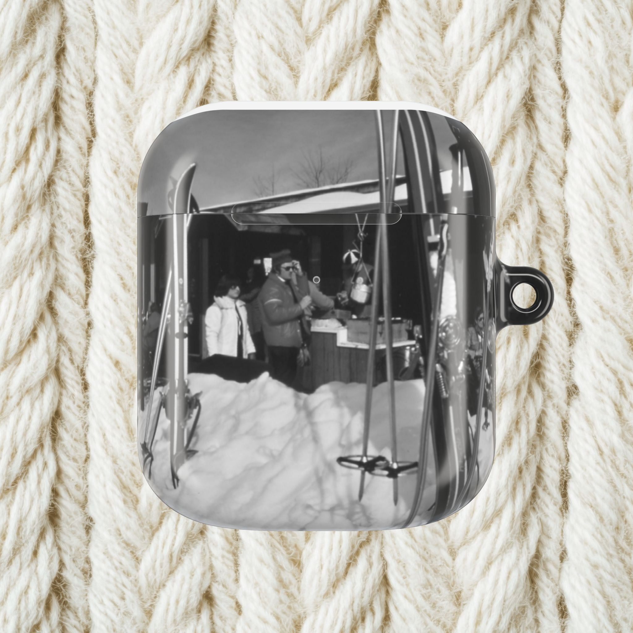 Vintage Black and White Market Photo AirPod Case | Retro Street Scene