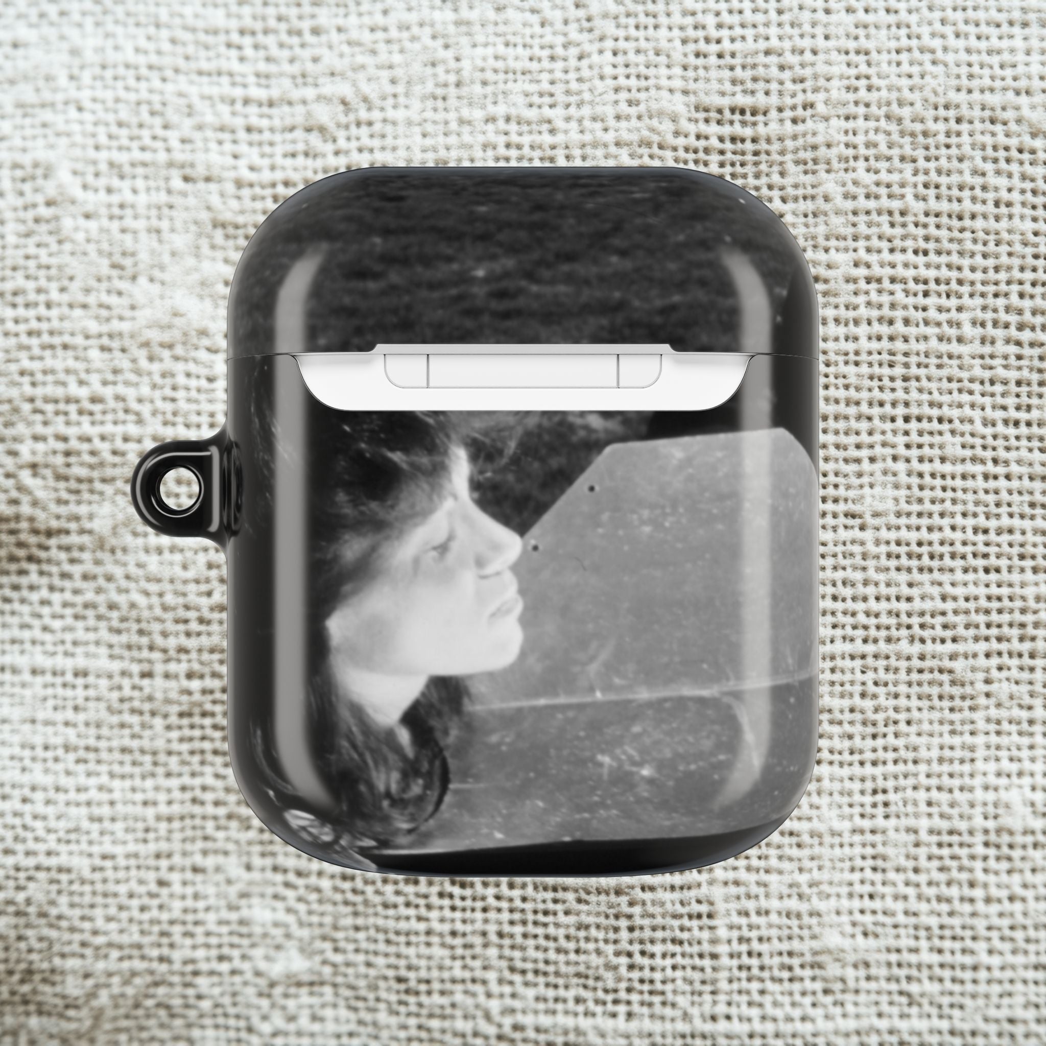 Black and White  Americana Portrait airpod Case | Magnetic Impact-Resistant Case |woman sunning herself with foil | 1970s Americana | gift