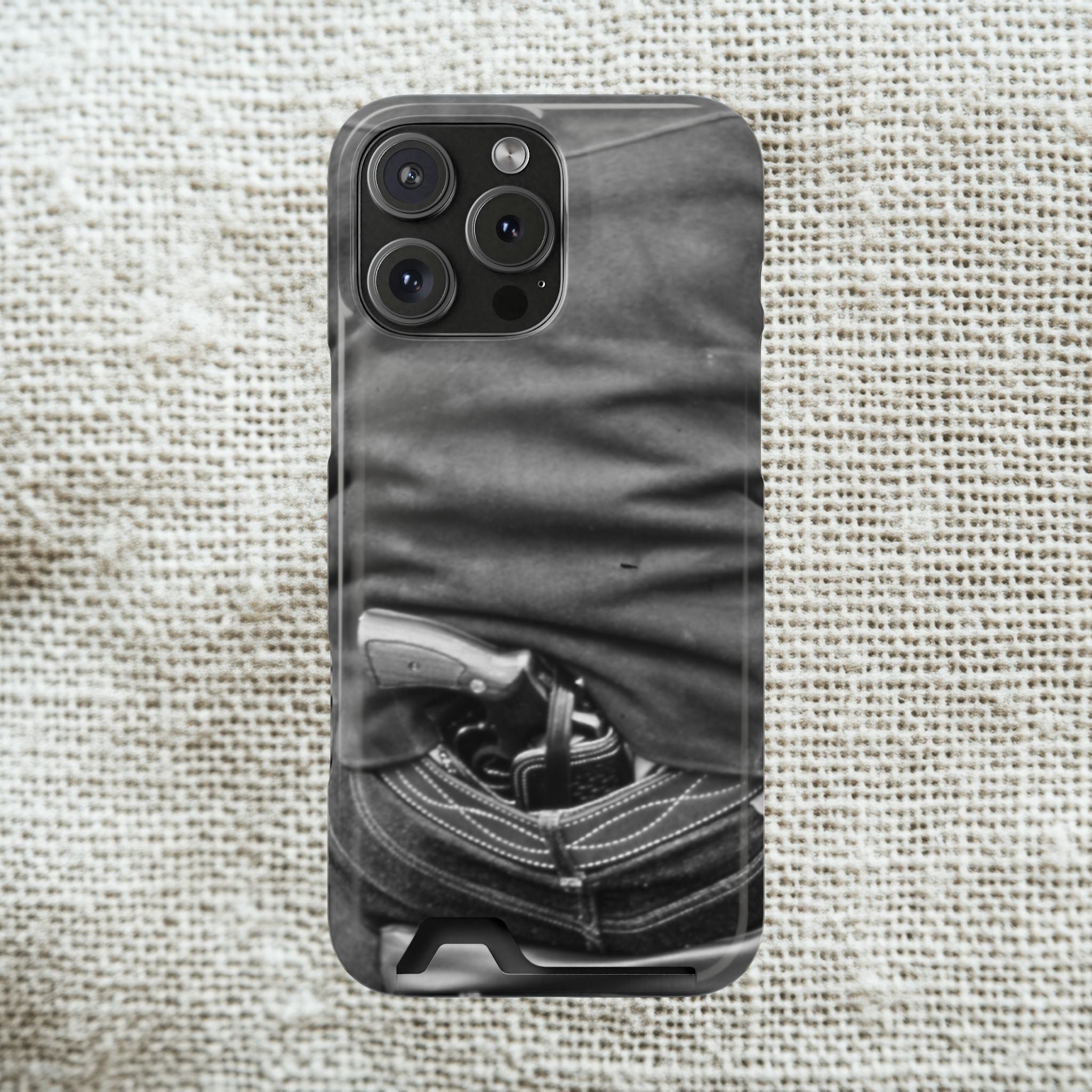 Vintage Revolver in Pocket phone case 2 card holder | Samsung 26 iphone 17 16 15 | Masculine | Monochrome Americana | rustic office decor