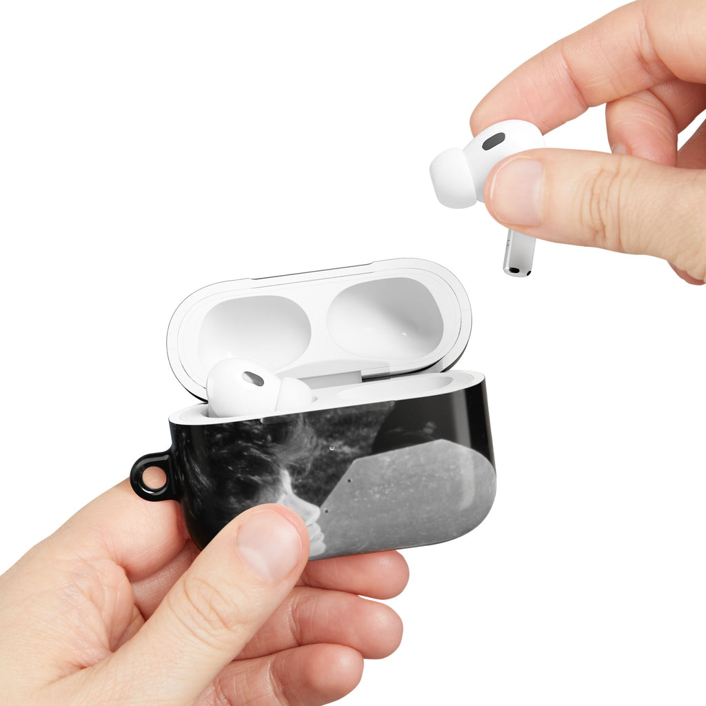 Black and White  Americana Portrait airpod Case | Magnetic Impact-Resistant Case |woman sunning herself with foil | 1970s Americana | gift