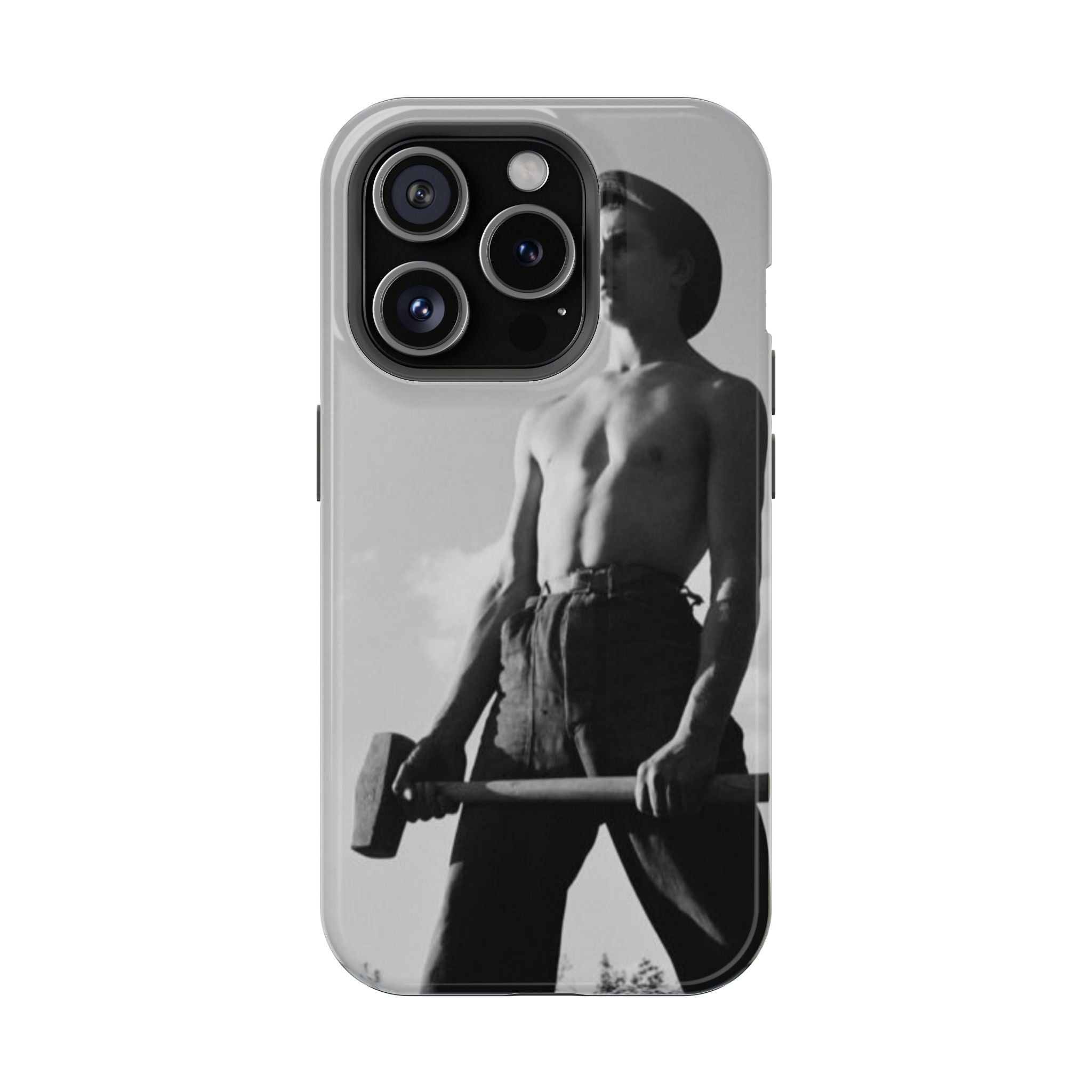 Shirtless Farmer with Sledgehammer Phone Case | Impact-Resistant Magnetic