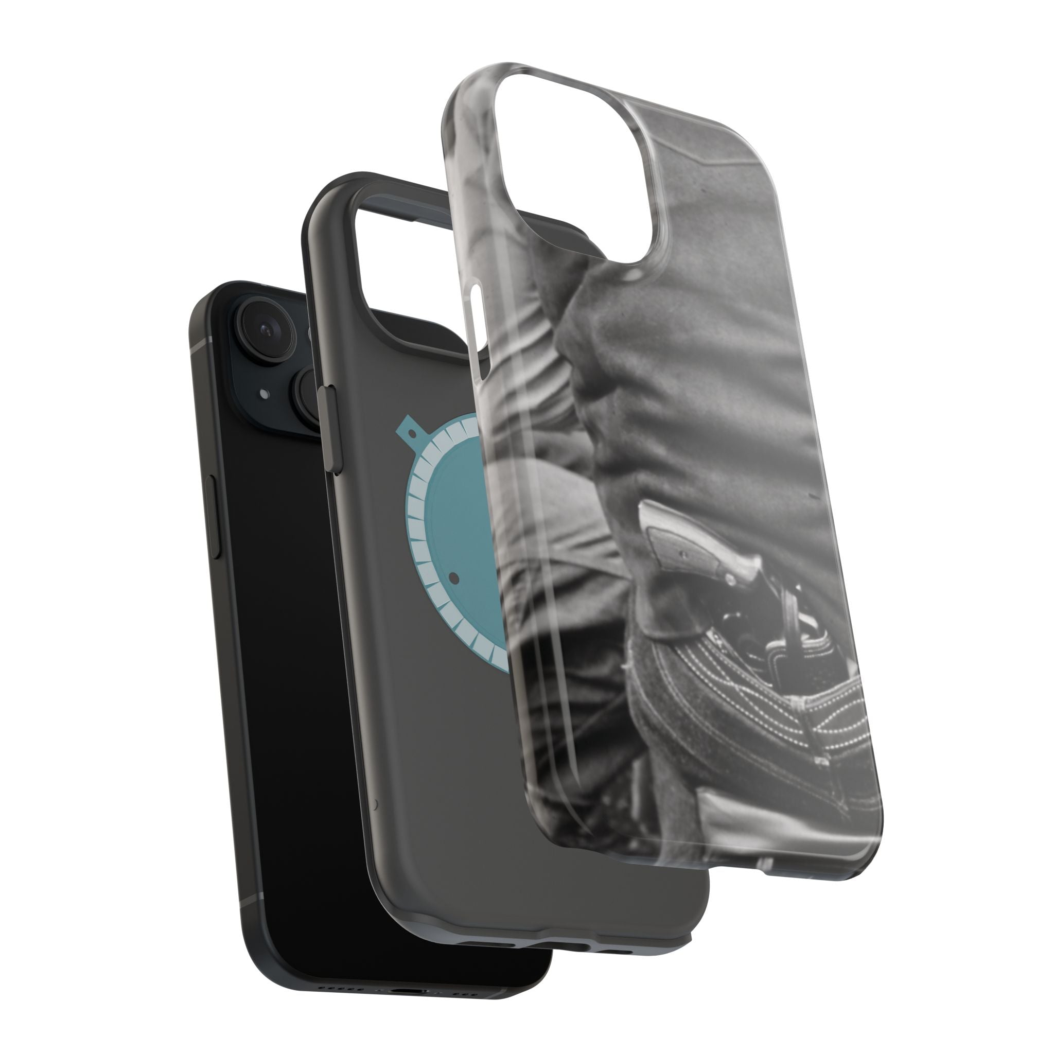 Black and White Cowboy Holster Photo Phone Case | Magnetic Impact-Resistant Case| Samsung 26 iphone 17 16 15 Monochrome Americana