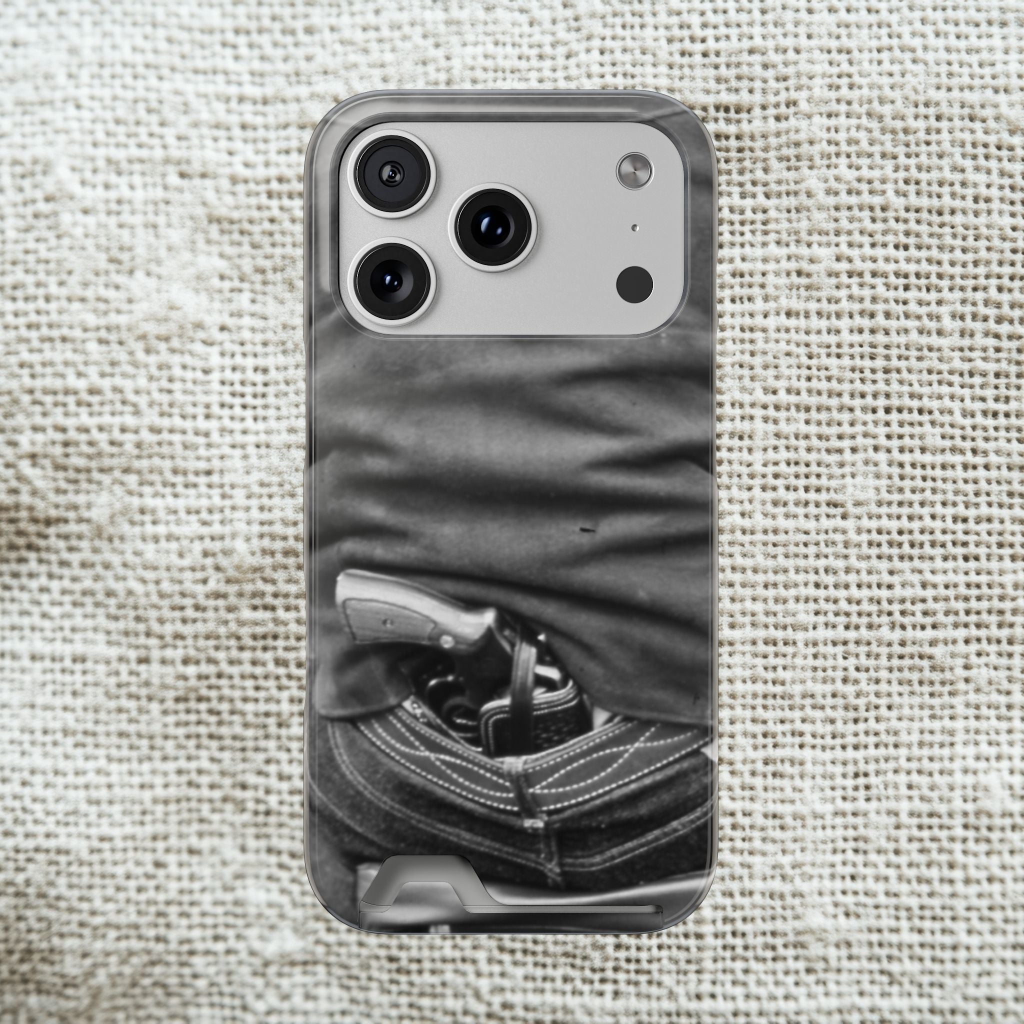 Vintage Revolver in Pocket phone case 2 card holder | Samsung 26 iphone 17 16 15 | Masculine | Monochrome Americana | rustic office decor