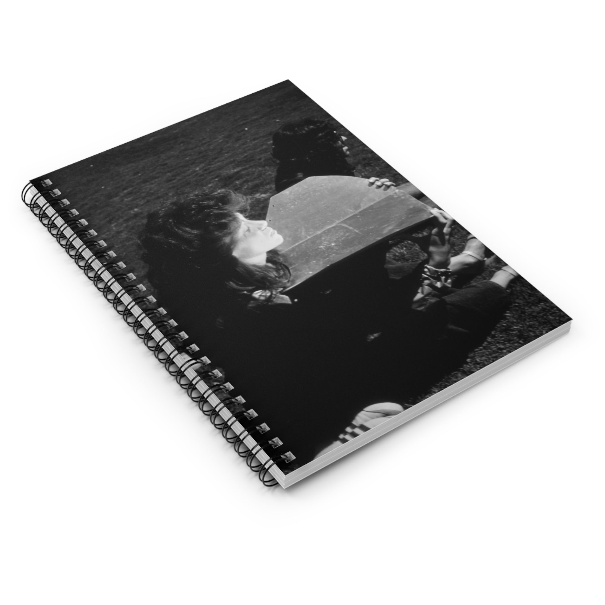 Black and White  Americana Portrait Notebook | Artistic spiral bound notebook |woman sunning herself with foil | 1970s Americana | gift