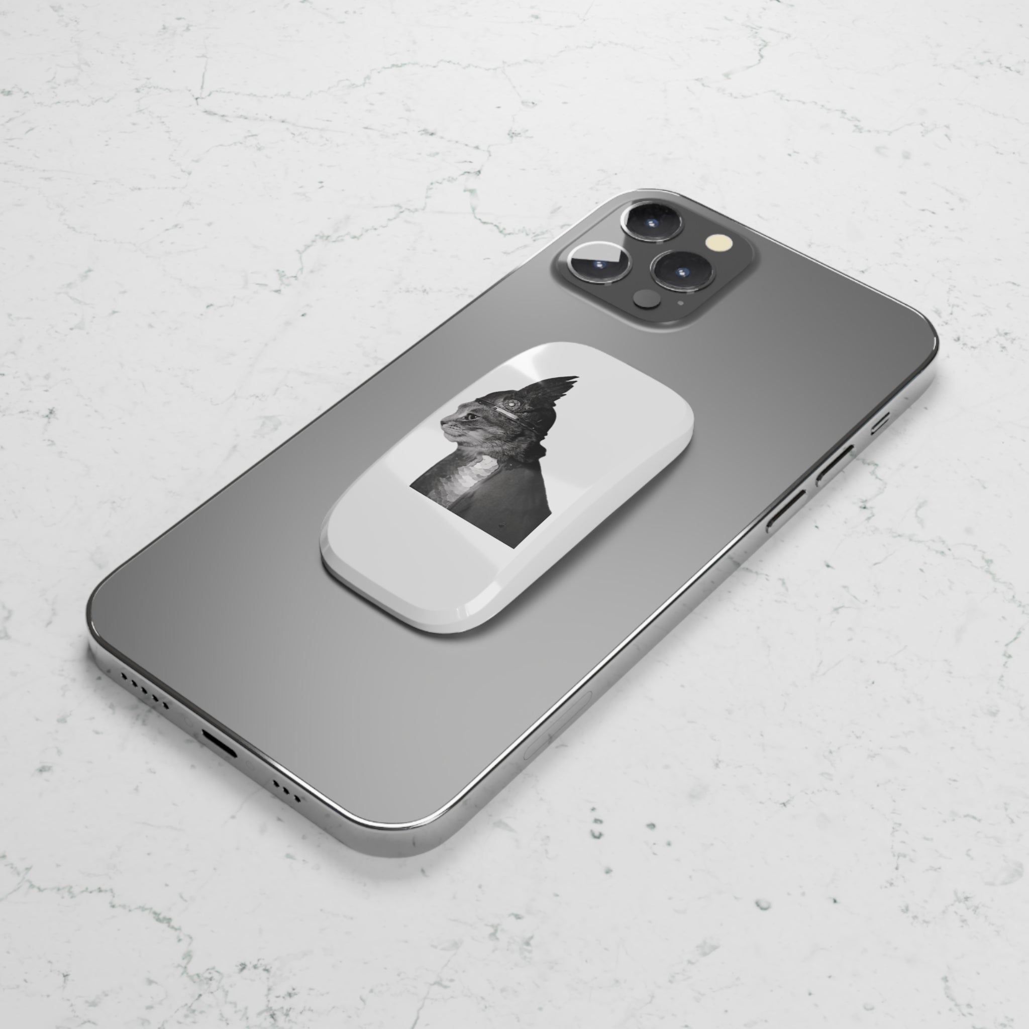 Monochrome Gladiator cat with helmet  Punk Cat Phone Grip | Black White Illustration | minimalism | cat mom dad gift | Industrial decor