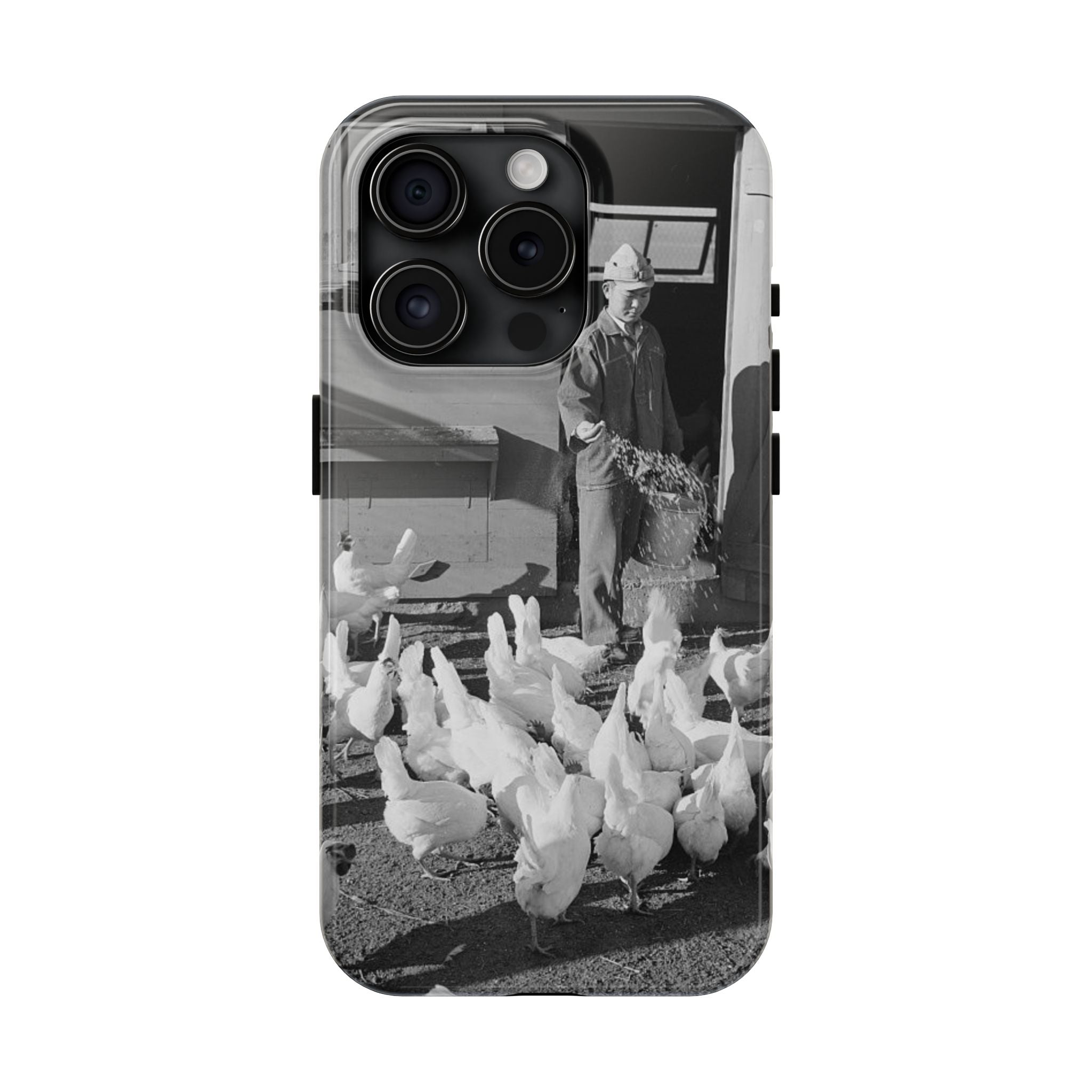Ansel Adams  iBlack White image Farmer Feeding Chickens Phone Case | Vintage Farm Photo Tough Case | iphone 17 16 15