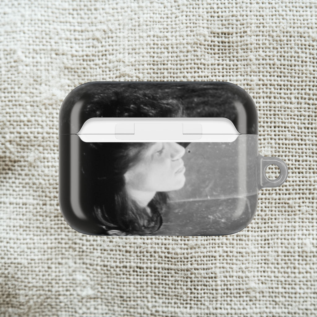 Black and White  Americana Portrait airpod Case | Magnetic Impact-Resistant Case |woman sunning herself with foil | 1970s Americana | gift