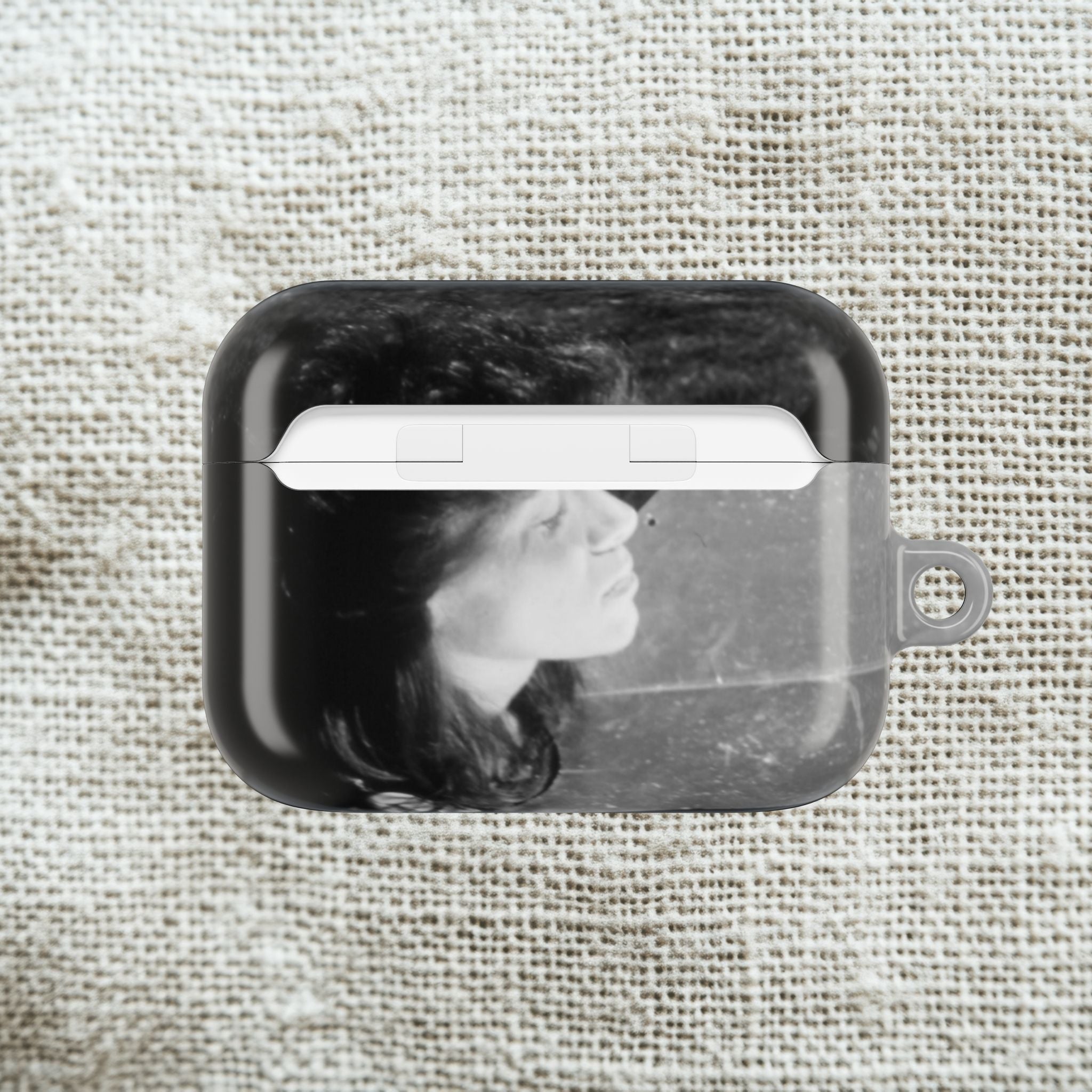 Black and White  Americana Portrait airpod Case | Magnetic Impact-Resistant Case |woman sunning herself with foil | 1970s Americana | gift