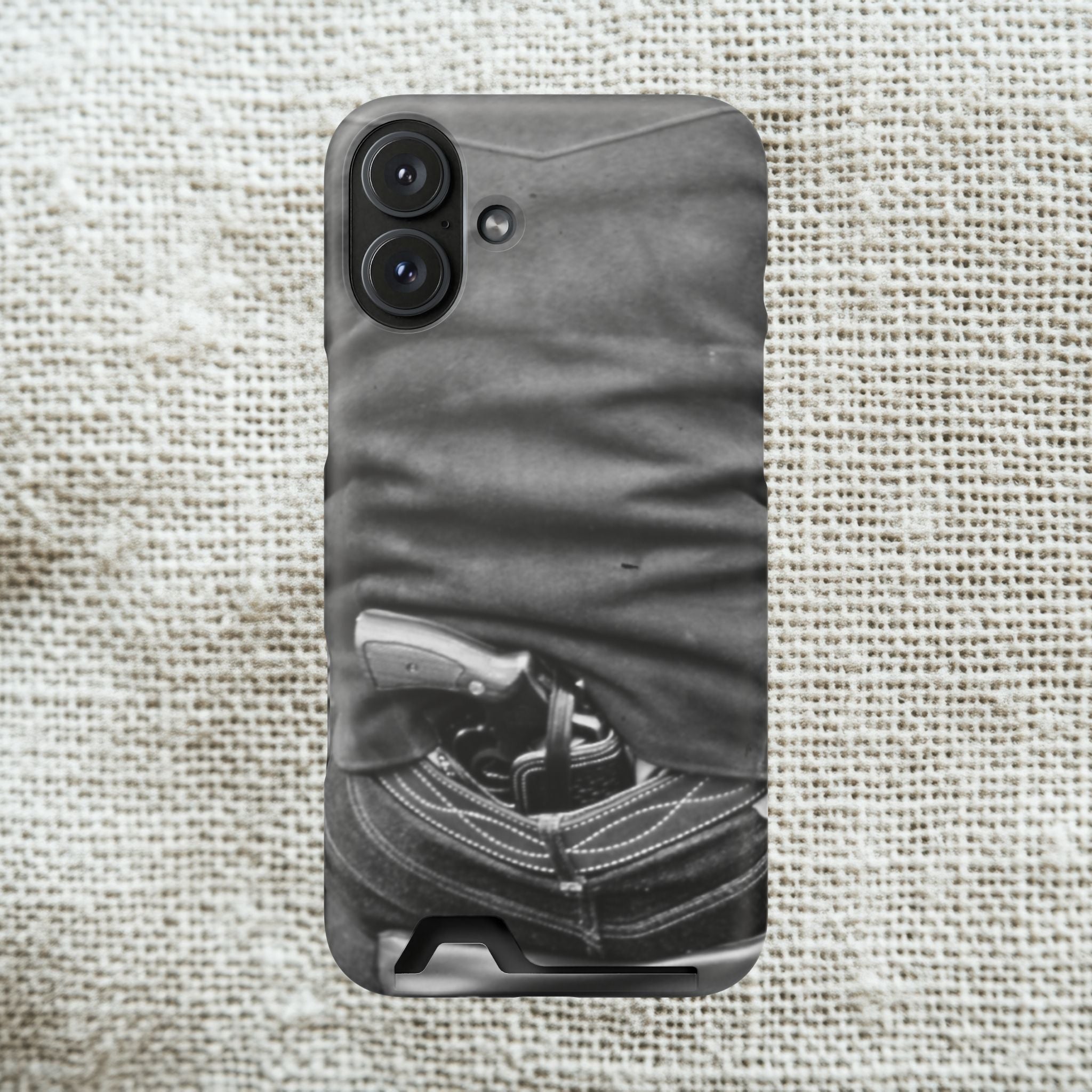 Vintage Revolver in Pocket phone case 2 card holder | Samsung 26 iphone 17 16 15 | Masculine | Monochrome Americana | rustic office decor