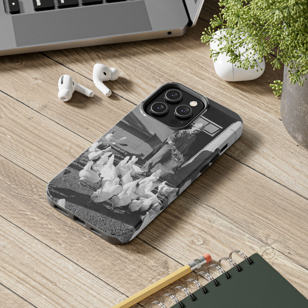 Ansel Adams  iBlack White image Farmer Feeding Chickens Phone Case | Vintage Farm Photo Tough Case | iphone 17 16 15