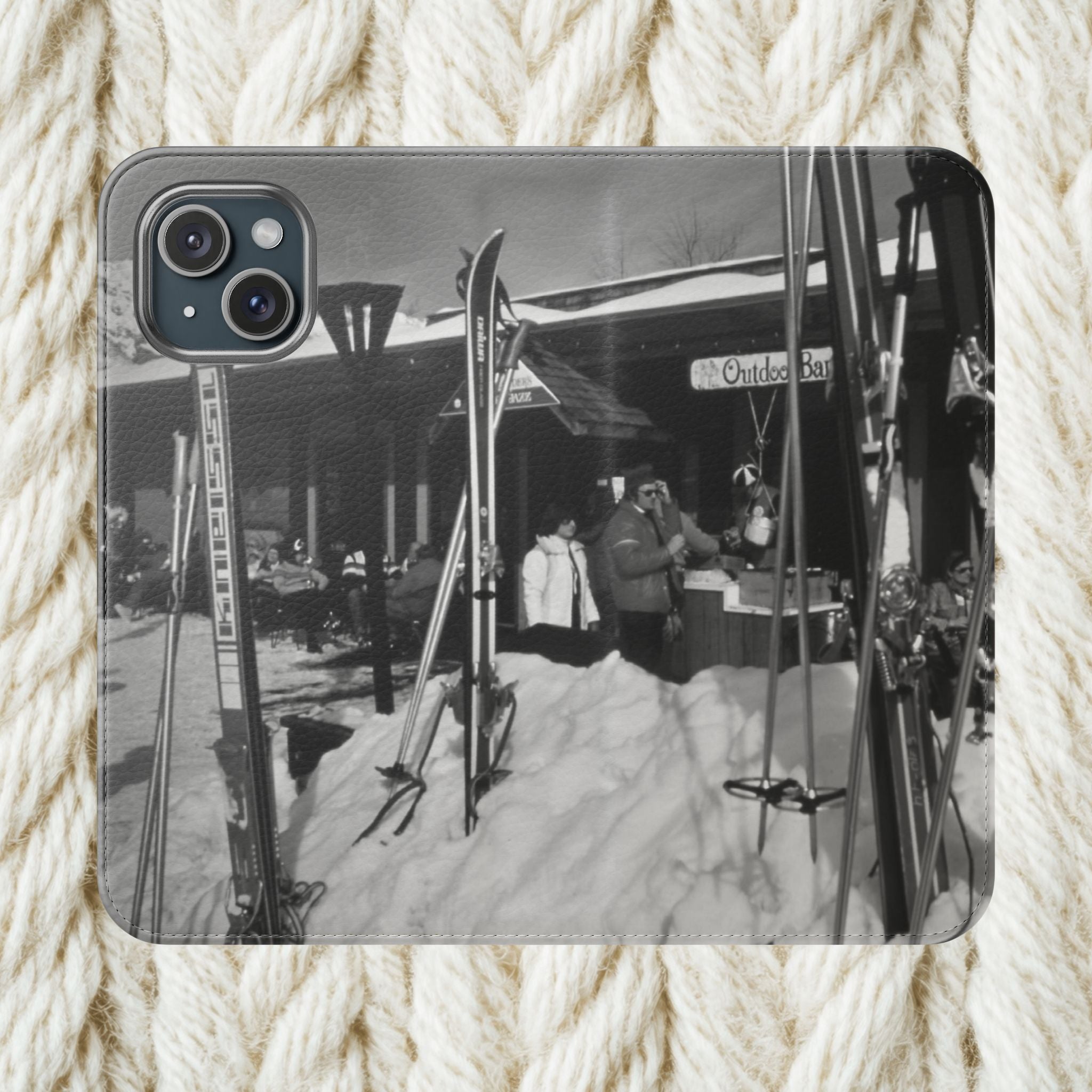 Vintage Ski Resort Photo Flip Case | Phone Wallet Cover | monochrome Americana