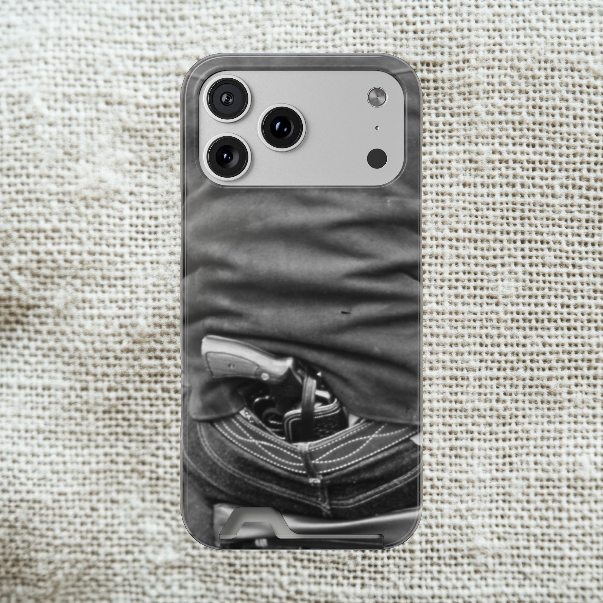 Vintage Revolver in Pocket phone case 2 card holder | Samsung 26 iphone 17 16 15 | Masculine | Monochrome Americana | rustic office decor