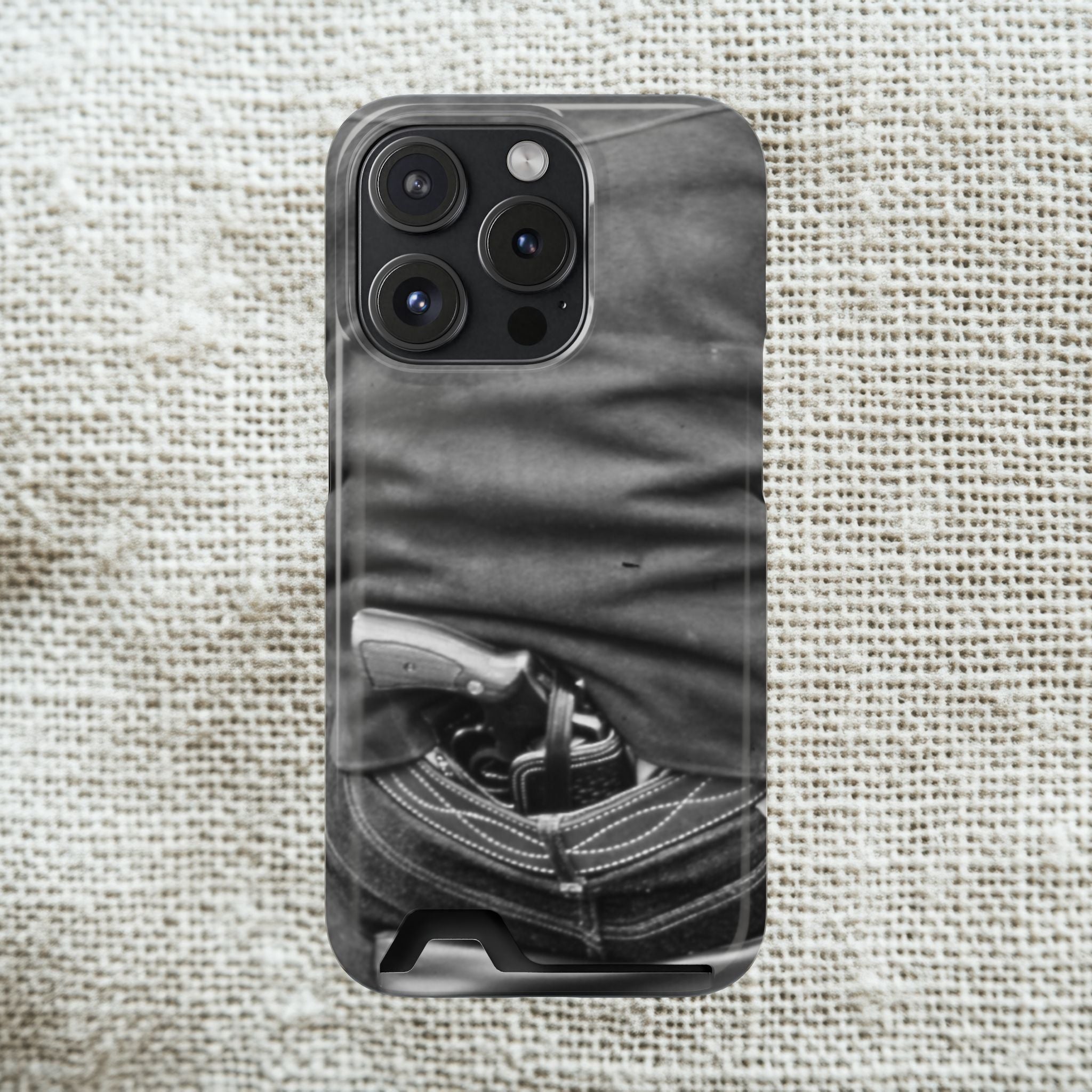 Vintage Revolver in Pocket phone case 2 card holder | Samsung 26 iphone 17 16 15 | Masculine | Monochrome Americana | rustic office decor