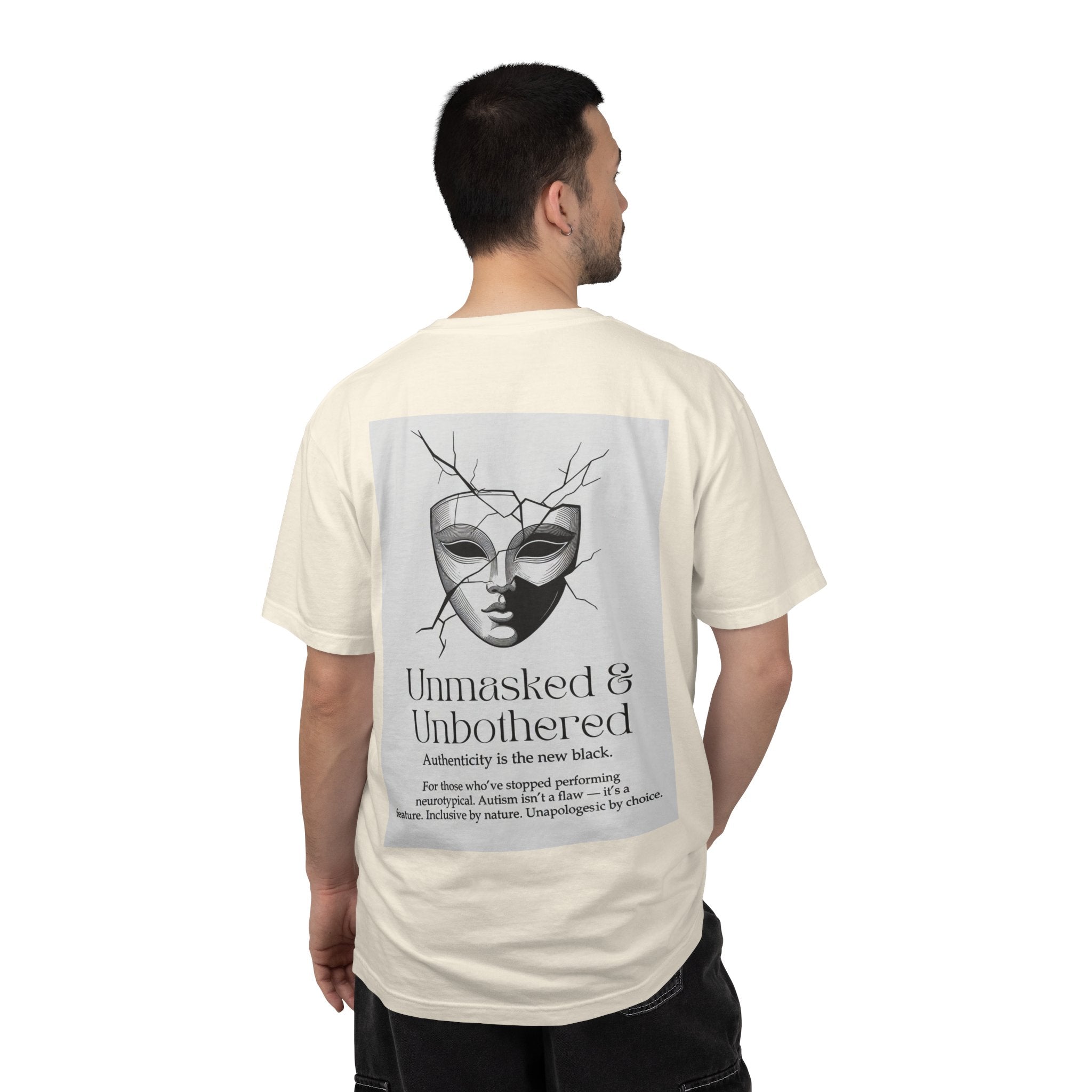 Neurodiversity Pride Acceptance t shirt |Unmasked & Unbothered T-shirt | Back Print Mask Illustration | ADHD \ Autism celebration