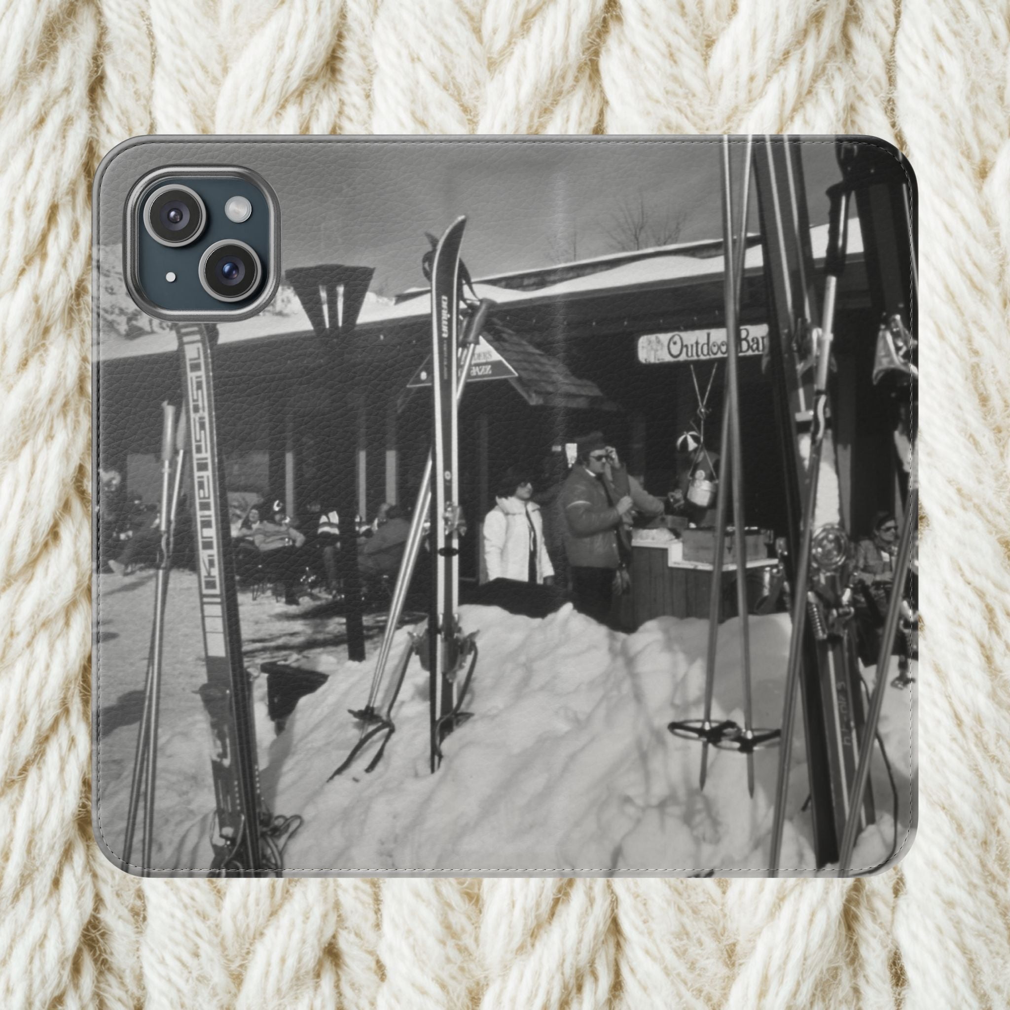 Vintage Ski Resort Photo Flip Case | Phone Wallet Cover | monochrome Americana