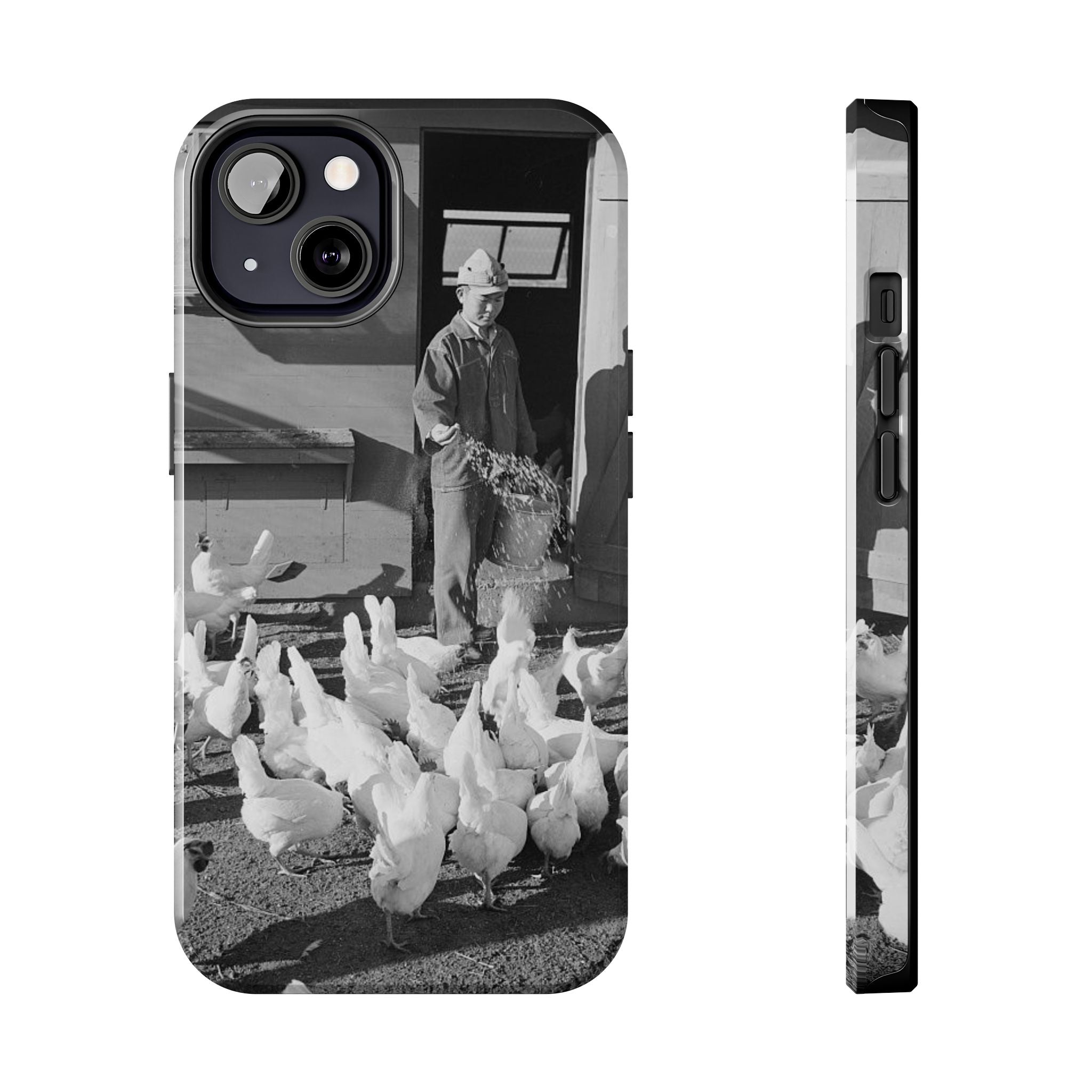Ansel Adams  iBlack White image Farmer Feeding Chickens Phone Case | Vintage Farm Photo Tough Case | iphone 17 16 15