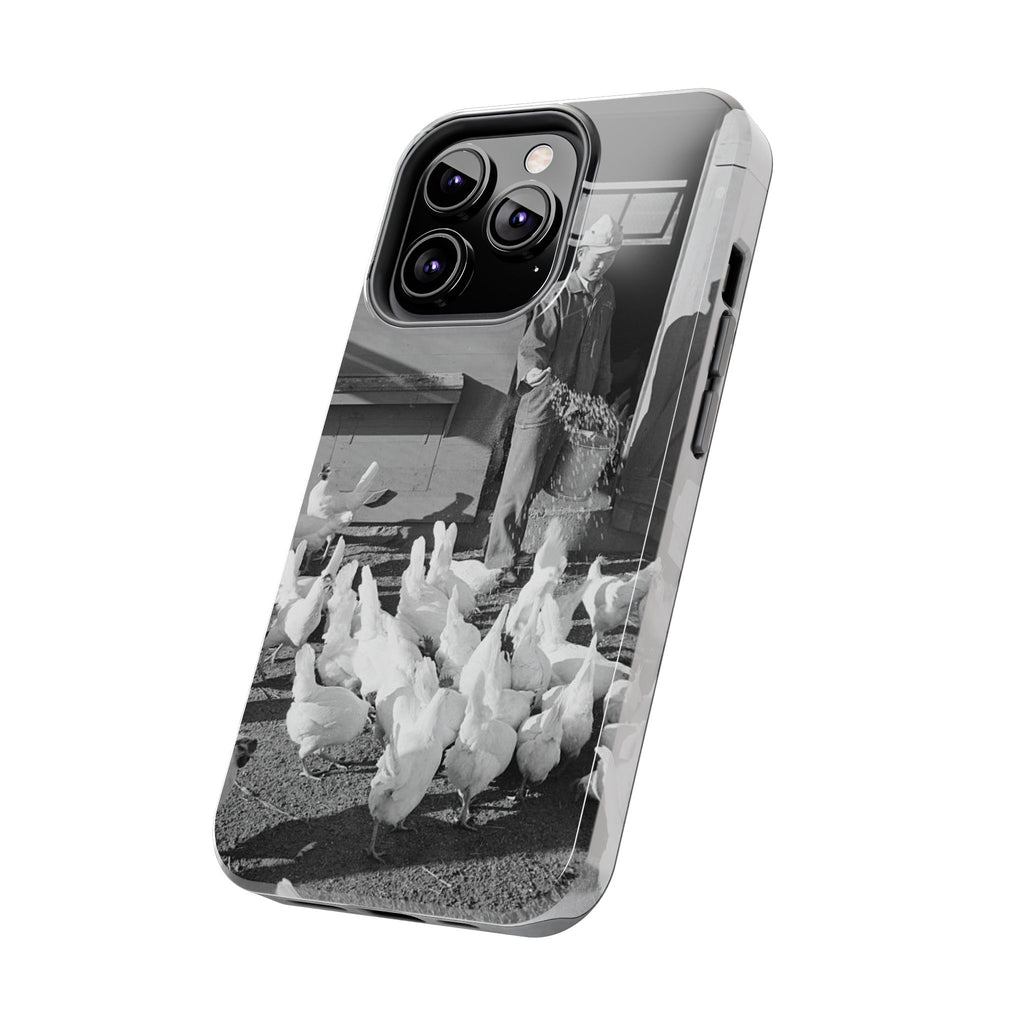 Ansel Adams  iBlack White image Farmer Feeding Chickens Phone Case | Vintage Farm Photo Tough Case | iphone 17 16 15