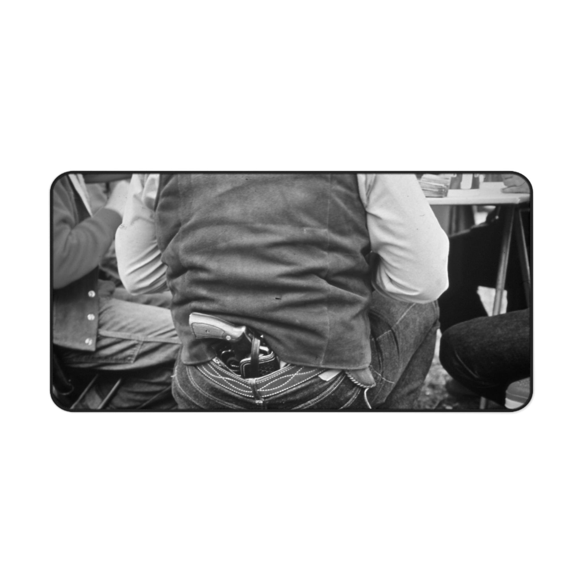 Vintage Western Cowboy with Holstered Revolver Desk Mat | Black & White | Masculine Americana Corrdinating office | Multiple sizes
