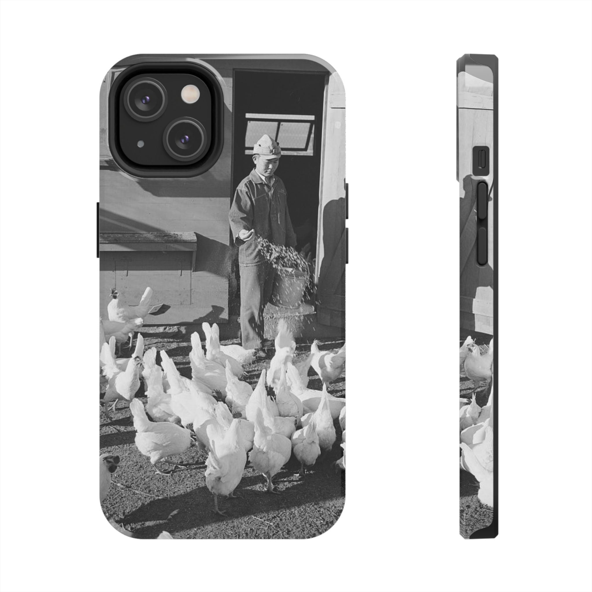 Ansel Adams  iBlack White image Farmer Feeding Chickens Phone Case | Vintage Farm Photo Tough Case | iphone 17 16 15