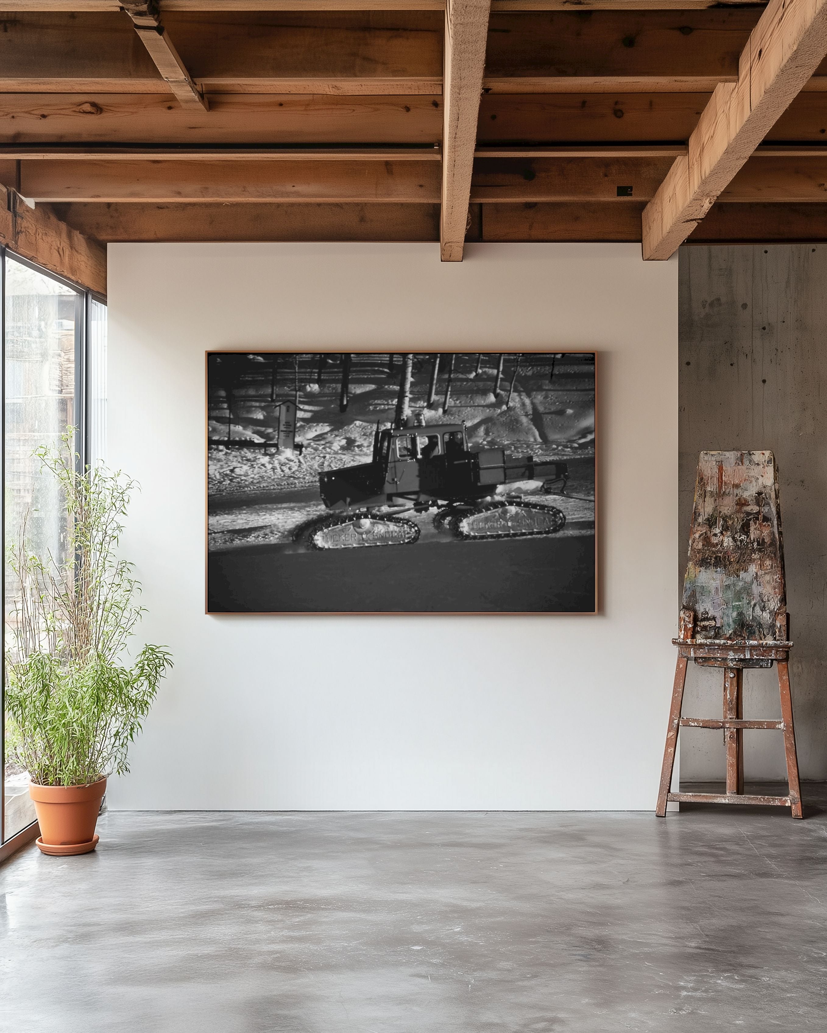 Vintage Snowcat Ski Print | Black & White Mountain Photography | Ski Resort Wall Art | Winter Landscape Decor | Alpine Lodge Rustic Art