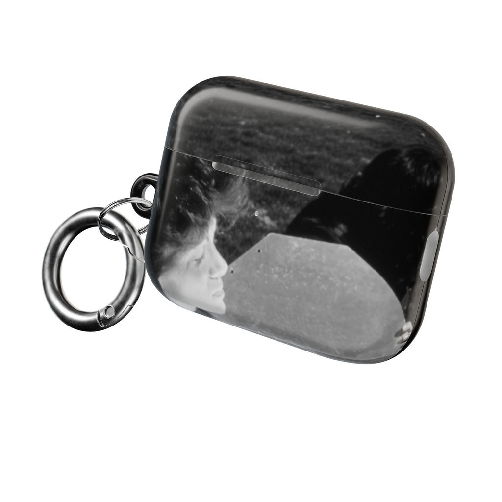 Black and White  Americana Portrait airpod Case | Magnetic Impact-Resistant Case |woman sunning herself with foil | 1970s Americana | gift