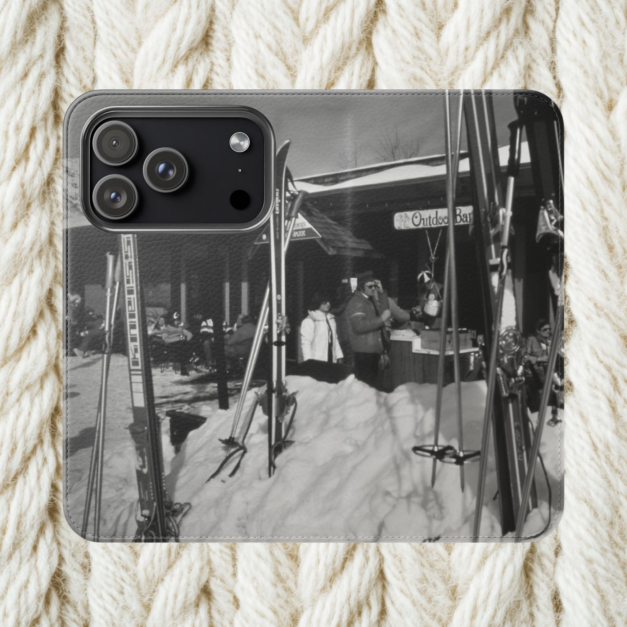 Vintage Ski Resort Photo Flip Case | Phone Wallet Cover | monochrome Americana