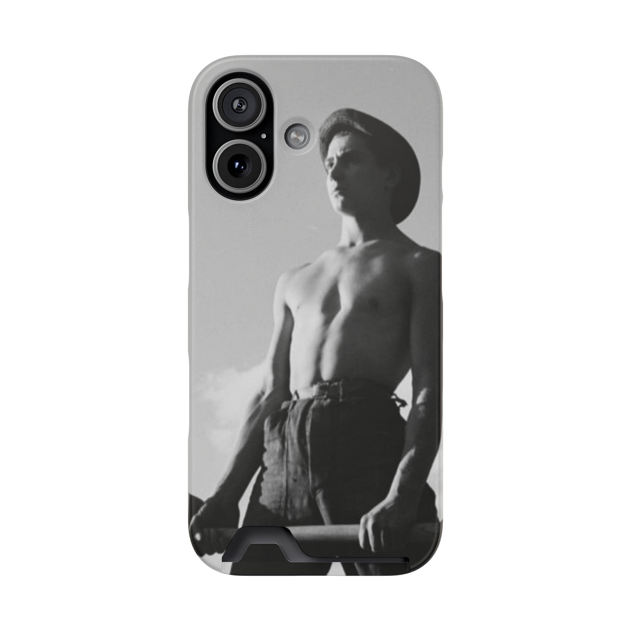 Masculine Black and White Shirtless Cowboy Phone Case with Card Holder | iphone 17 16 15 s26 | gift for him her